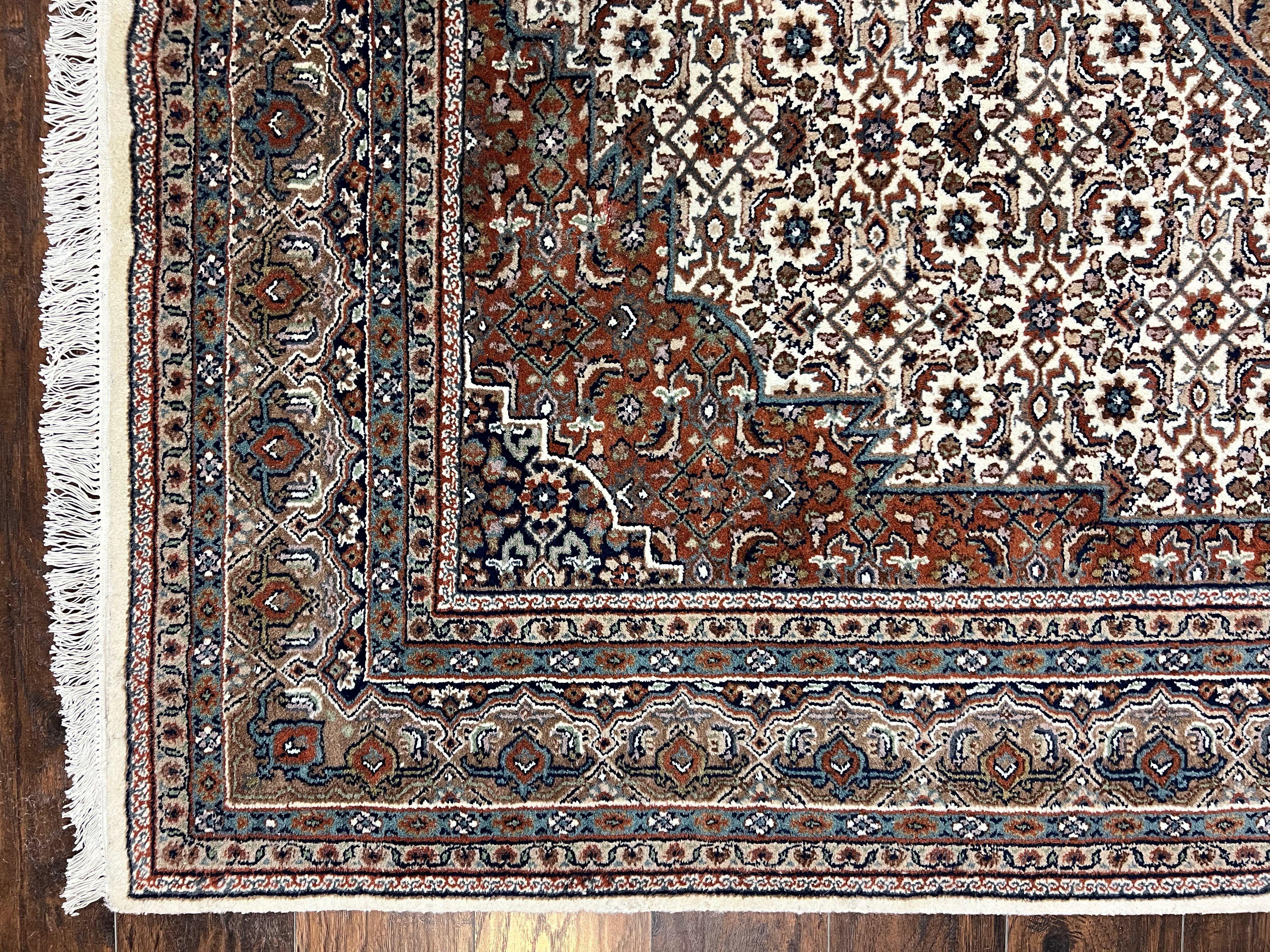 Indo Persian Rug 7x10 ft, Hand Knotted Wool Vintage Oriental Carpet 7 x 10, Traditional Handmade Herati Bidjar Cream Rug, Medallion Rug - Jewel Rugs