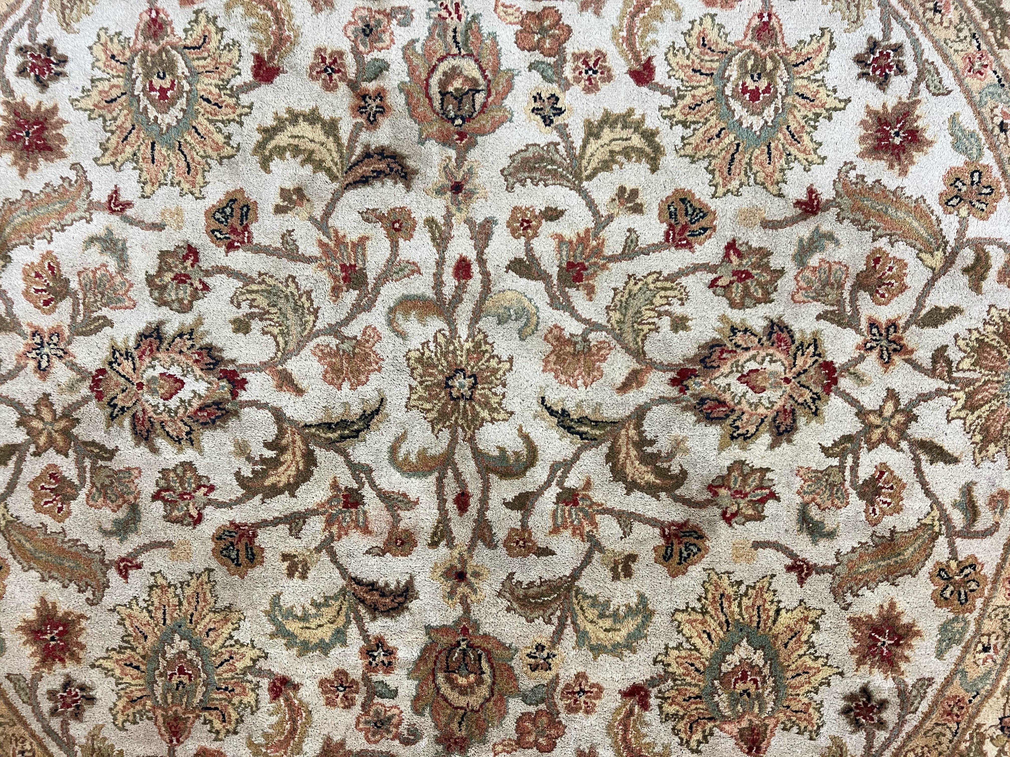 6x6 Round Rug, Indo Persian Round Oriental Carpet, 6ft Round, Beige Rug, Floral Allover, Vintage Hand Knotted Wool Carpet - Jewel Rugs