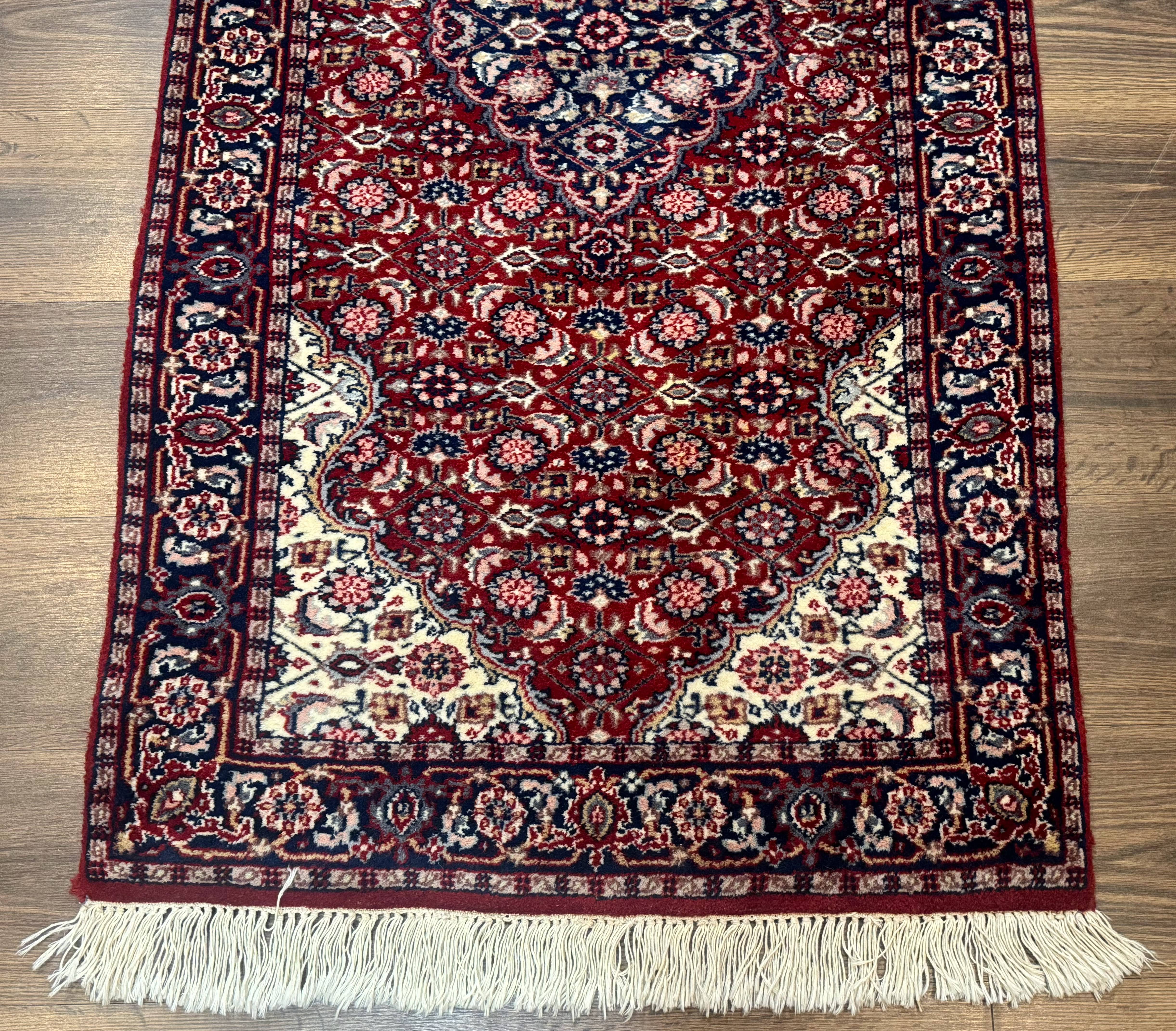 Indo Persian Runner Rug 2.8 x 7.8, Red Blue Ivory, Short Runner Rug, Wool - Jewel Rugs