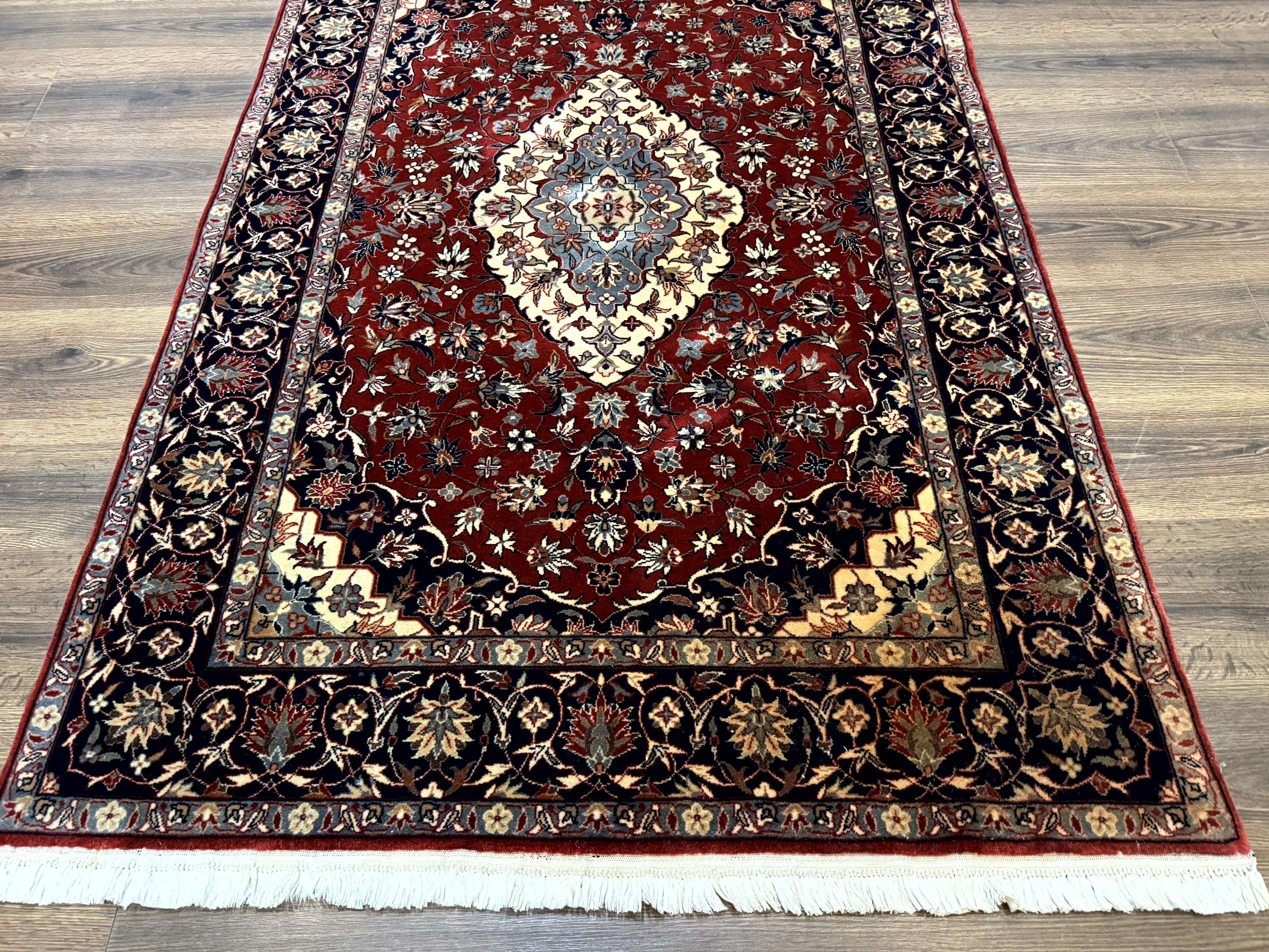 Sino Persian Rug 4x6, Traditional Wool Hand Knotted Carpet, Red Navy Blue, 225 KPSI - Jewel Rugs
