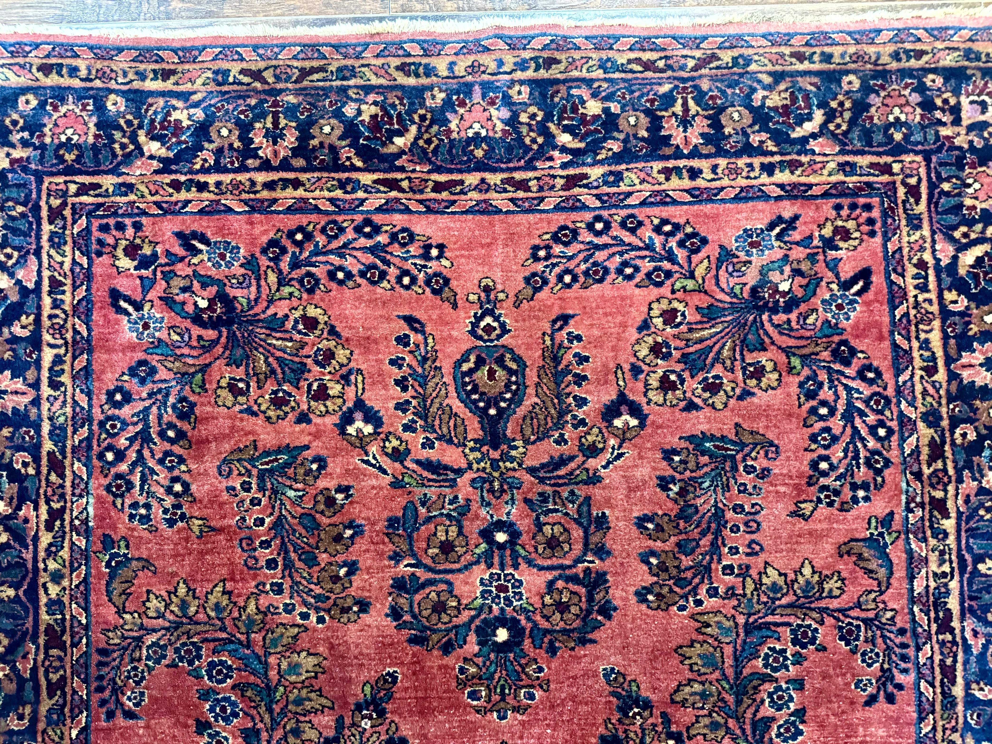 Persian Mohajeran Sarouk Rug 5x7 – Light Red and Navy, Handmade Wool, Antique Carpet, Fine 200 KPSI - Jewel Rugs