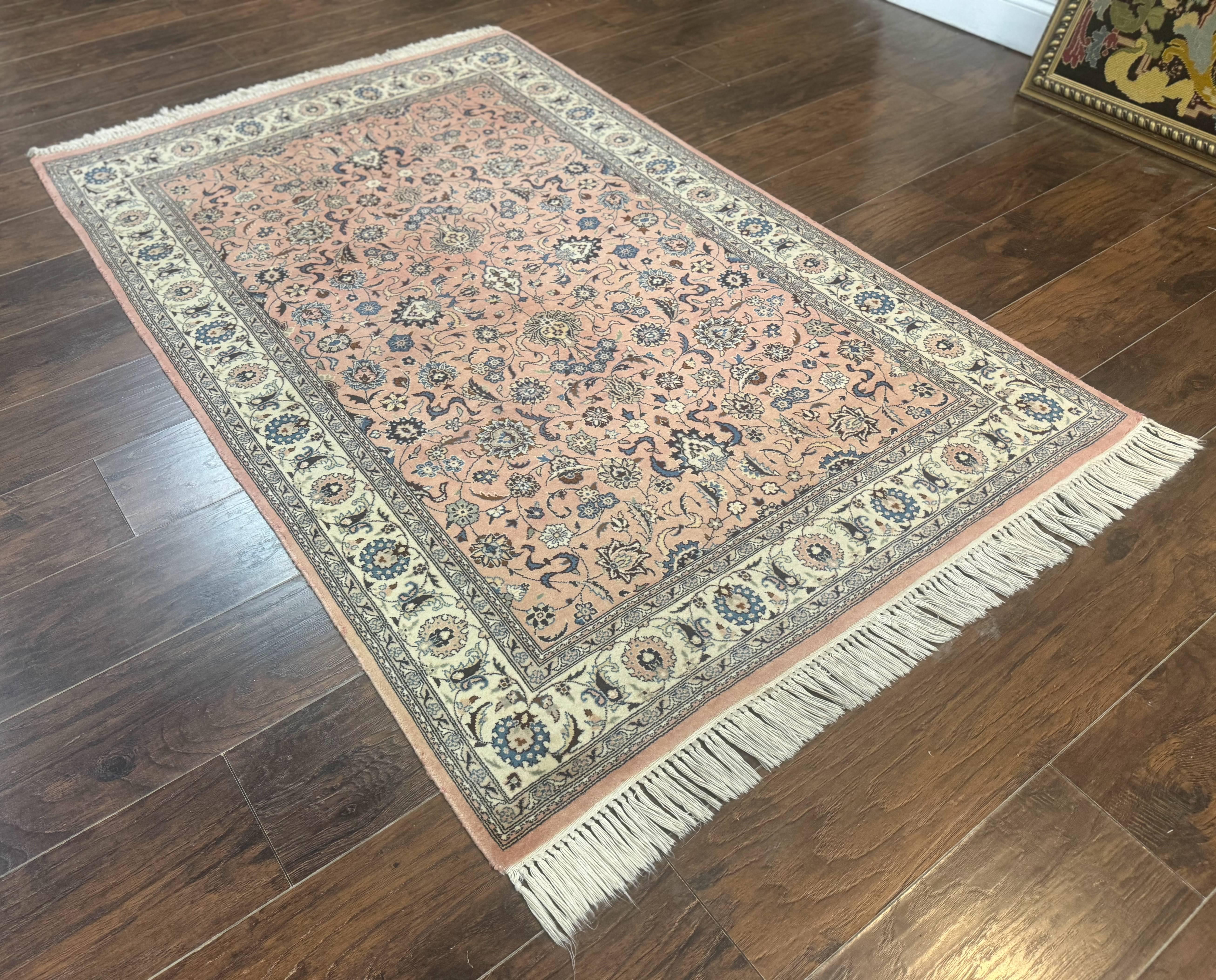 Pak Persian Rug 4x6, Pink and Cream, Very Fine 225 KPSI, Handmade Wool Oriental Carpet - Jewel Rugs