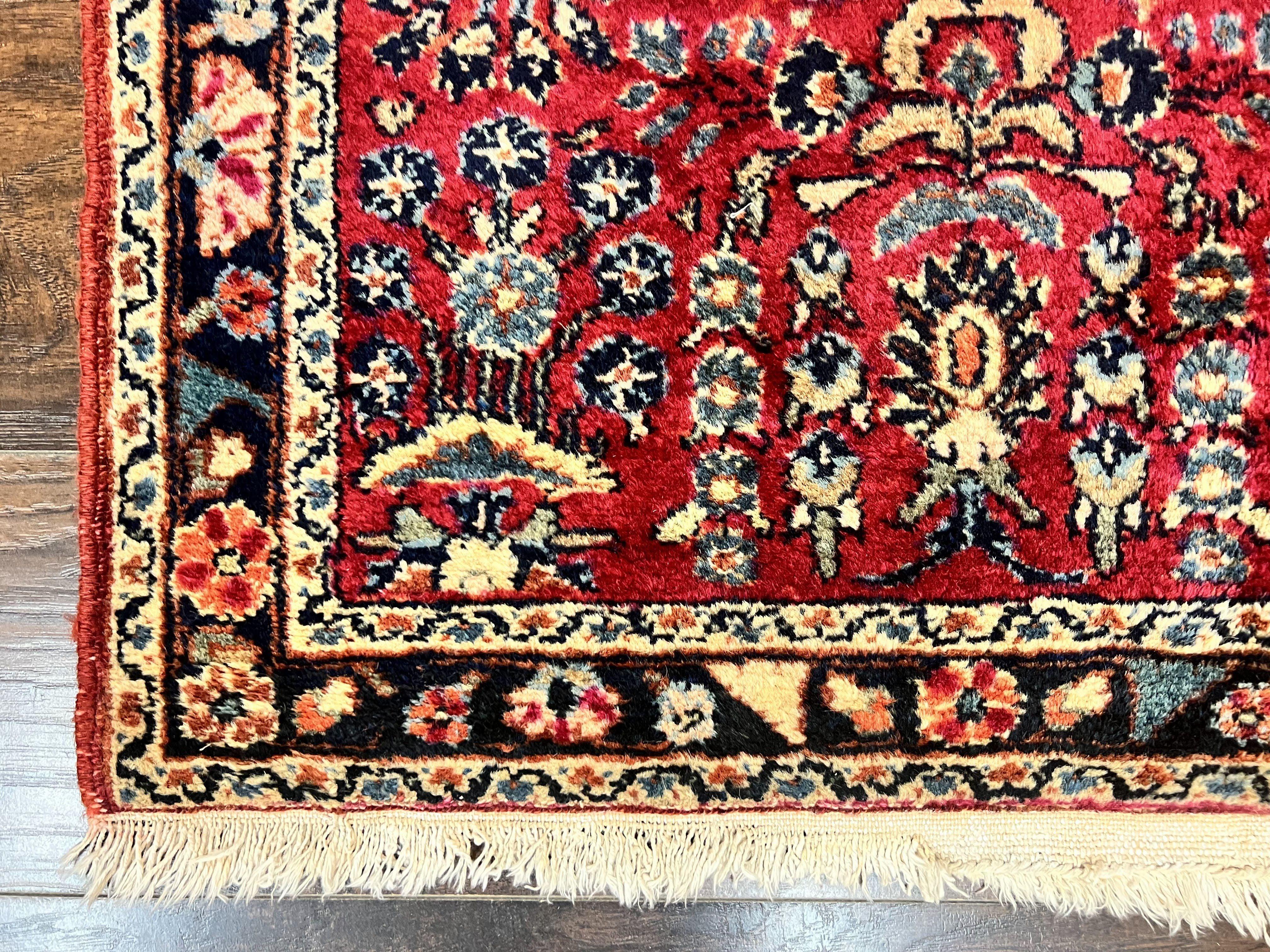 Antique Persian Runner Rug 2.6 x 10, Persian Hamadan Lilian Rug, Floral Wool Handmade 1920s Sarouk Carpet, Rug for Hallway, 10ft Runner - Jewel Rugs