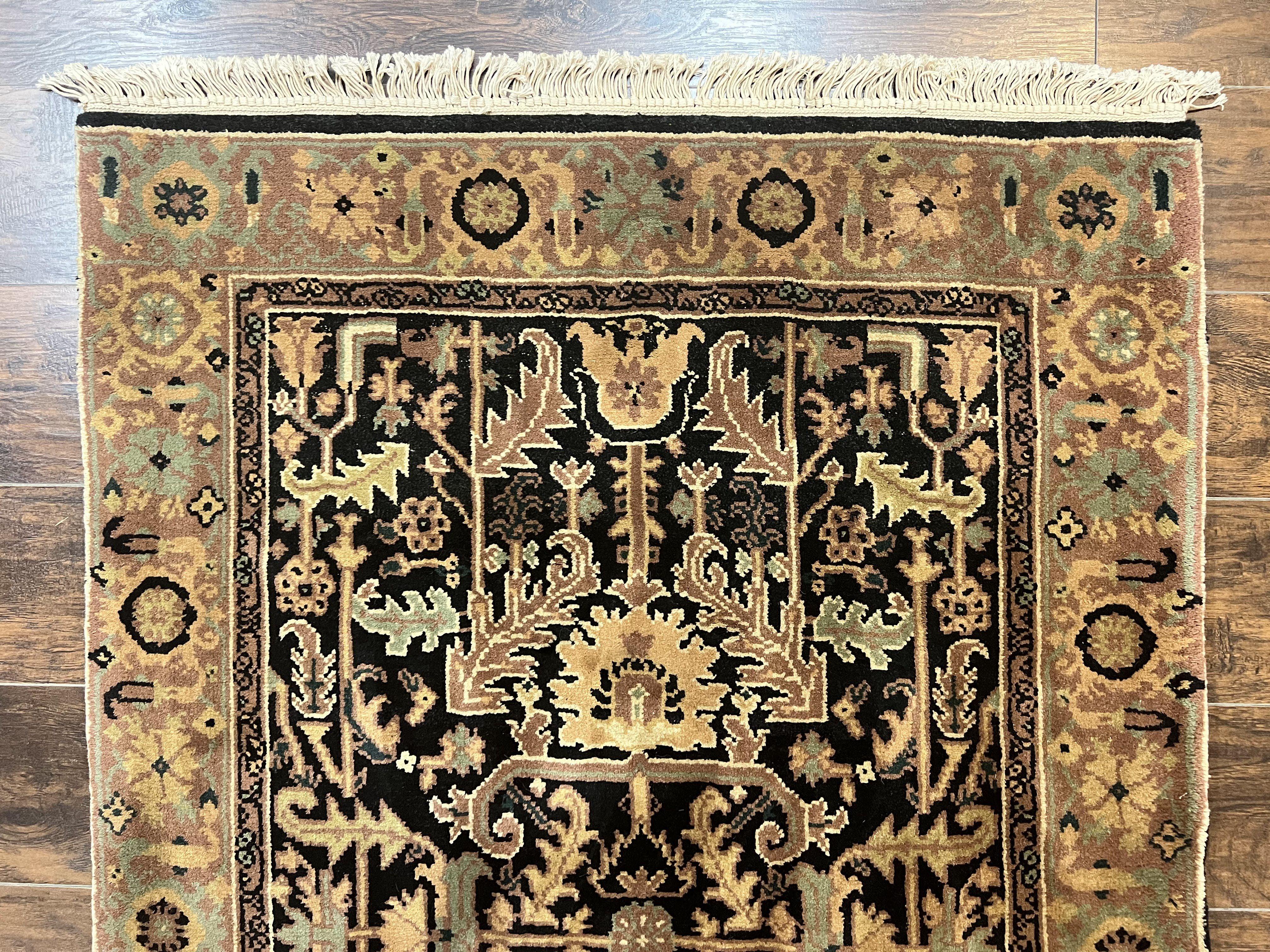 Heriz Rug 3.6 x 5, Handmade Vintage Wool Carpet, Couristan Carpet, Persian Design, Black - Jewel Rugs