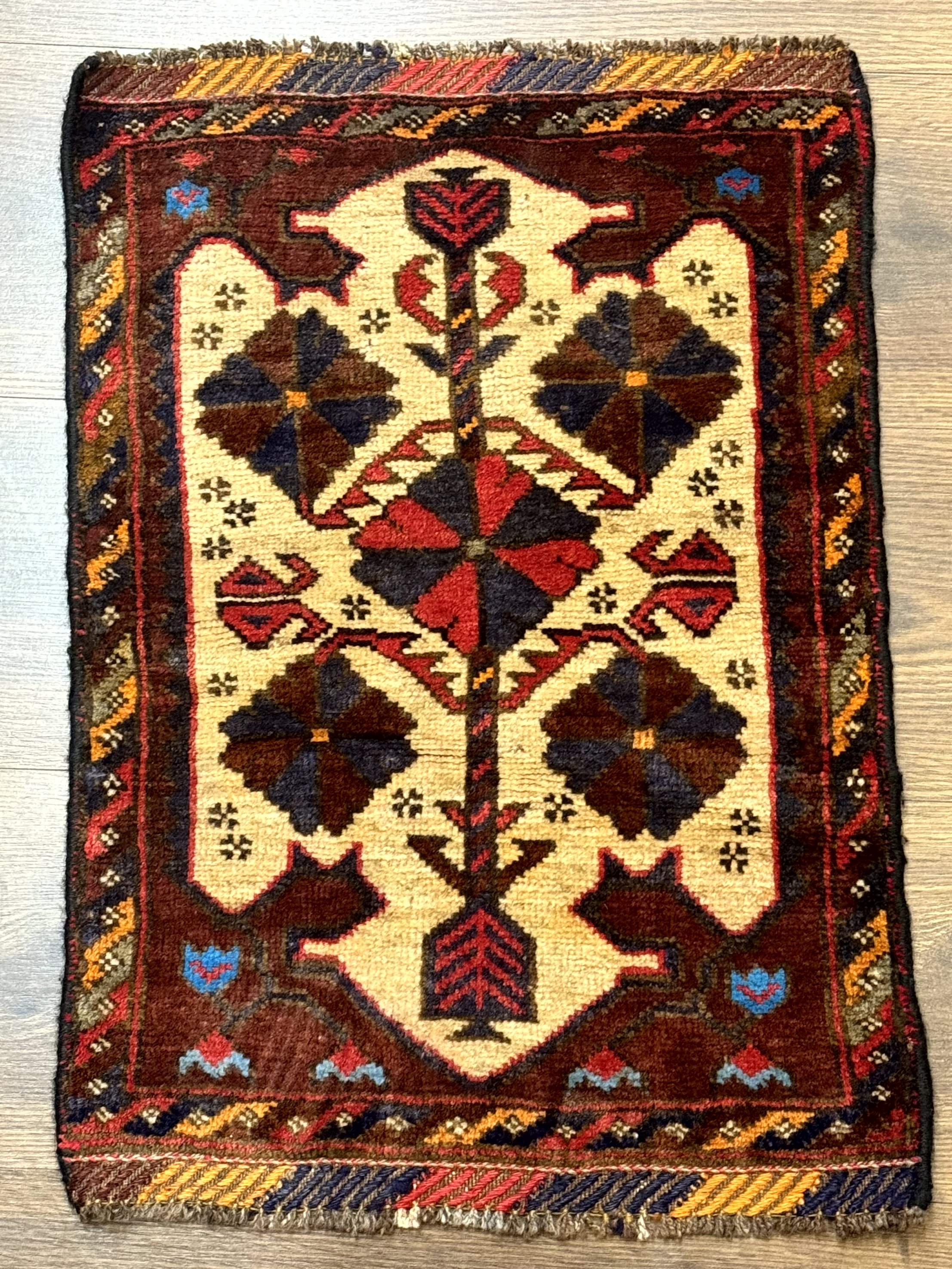 Small Persian Baluchi Tribal Rug, Tan, Handmade - Jewel Rugs