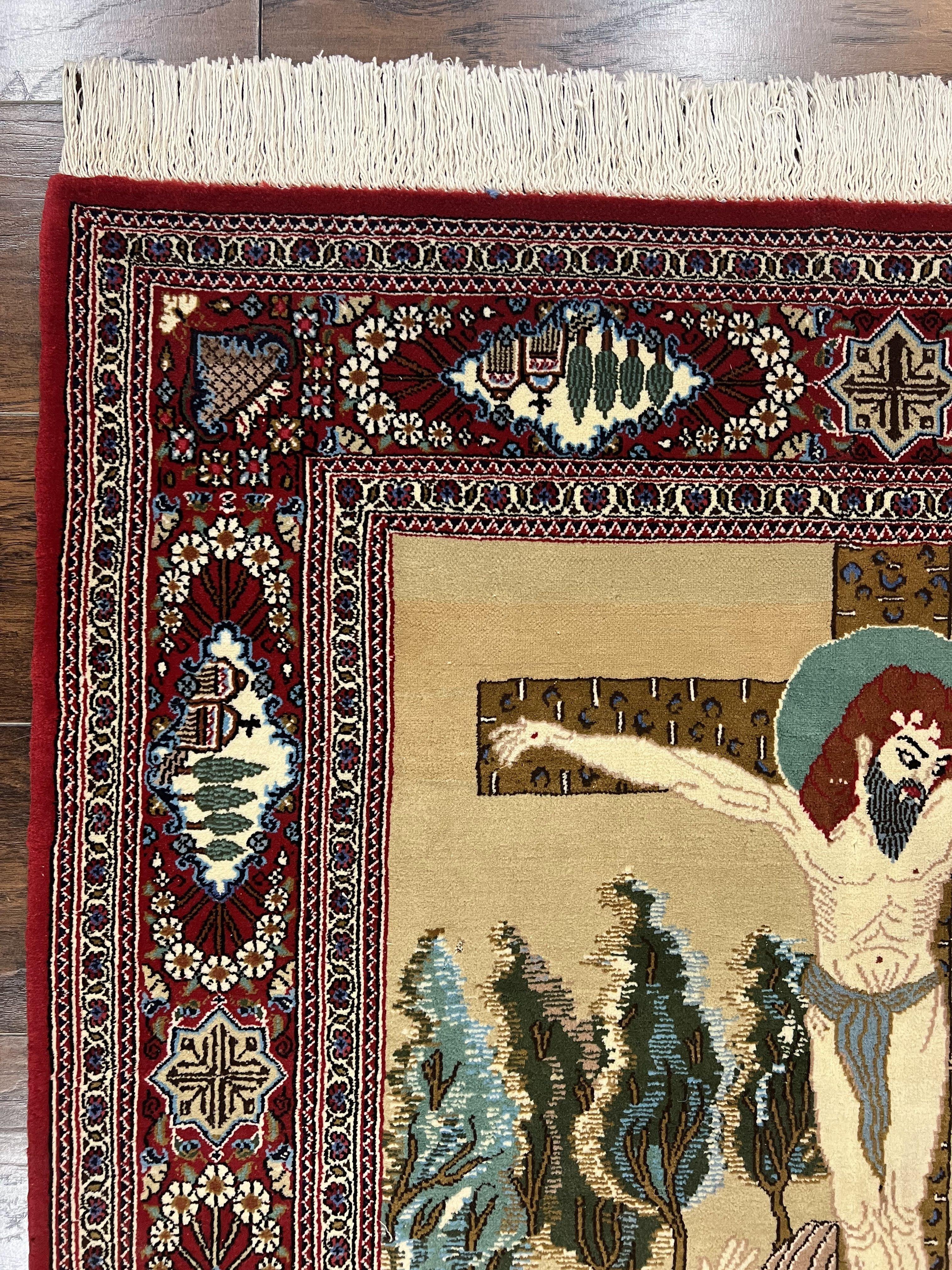 Persian Kashan Pictorial Rug 3x5 - Jesus on Cross - Jewel Rugs