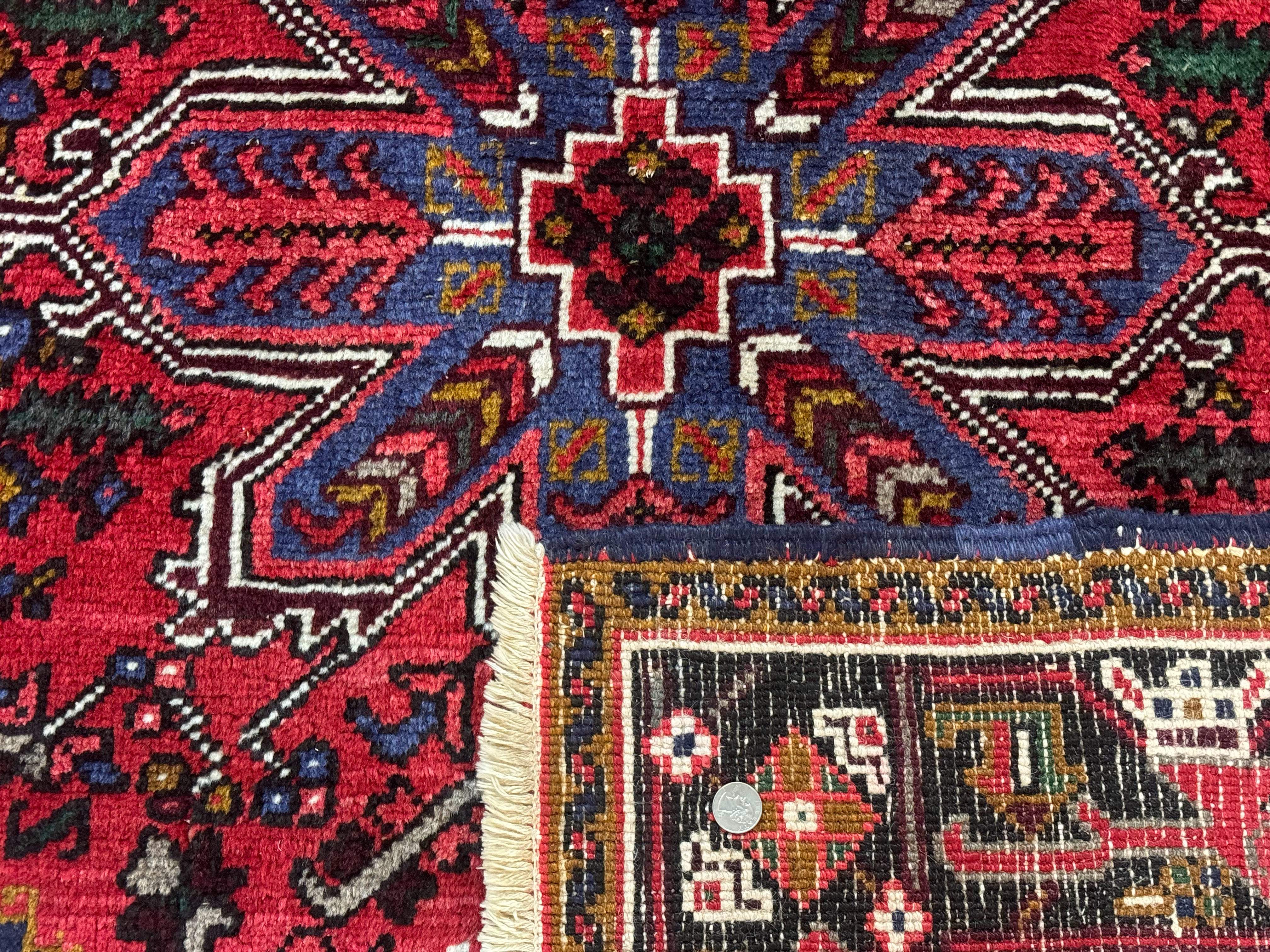 Persian Heriz Rug 5x6 – Red and Ivory, Hand-Knotted Wool, Vintage Geometric Carpet - Jewel Rugs