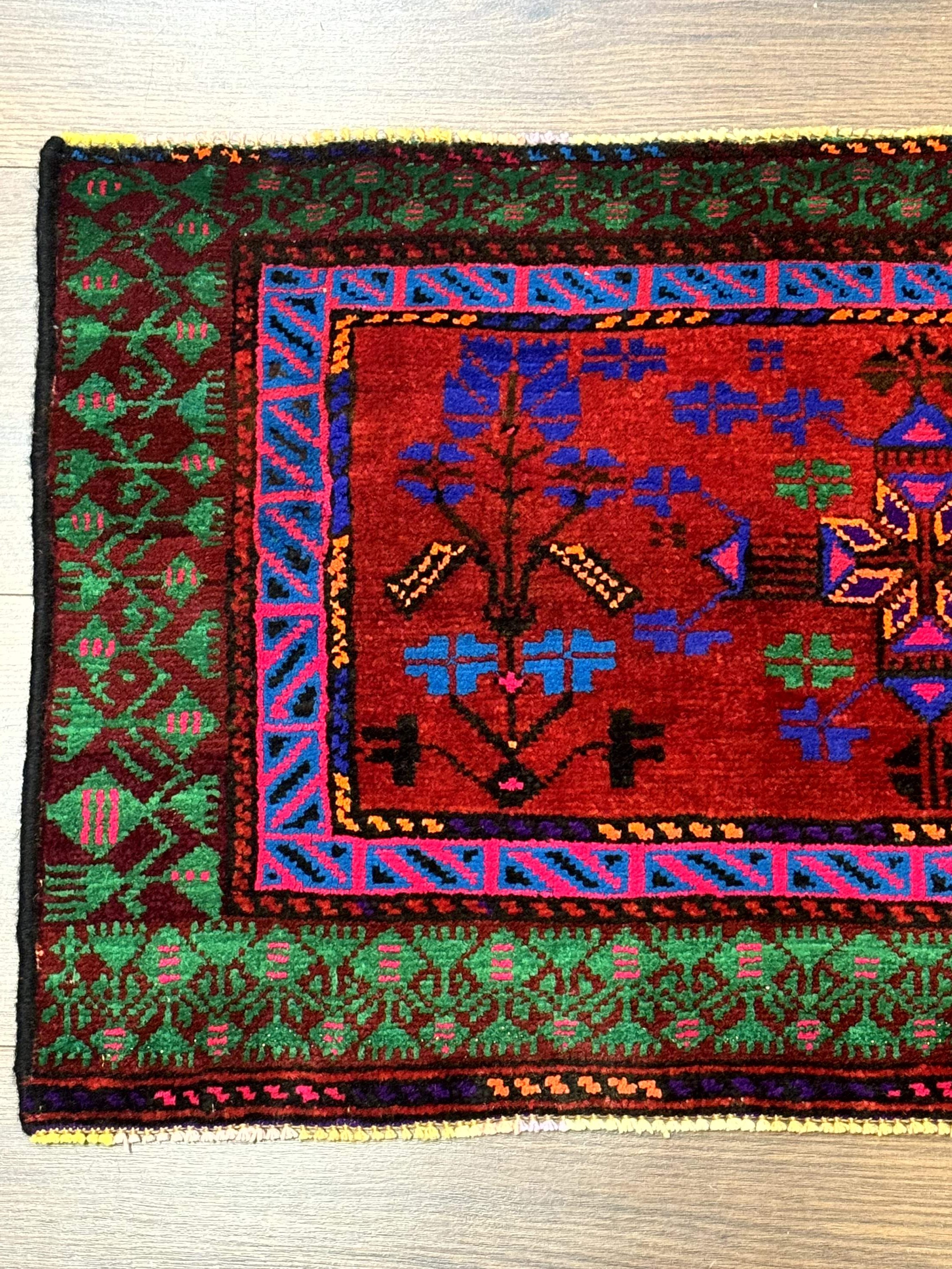 Small Persian Baluch Rug, Red Green Blue, Tribal Rug - Jewel Rugs