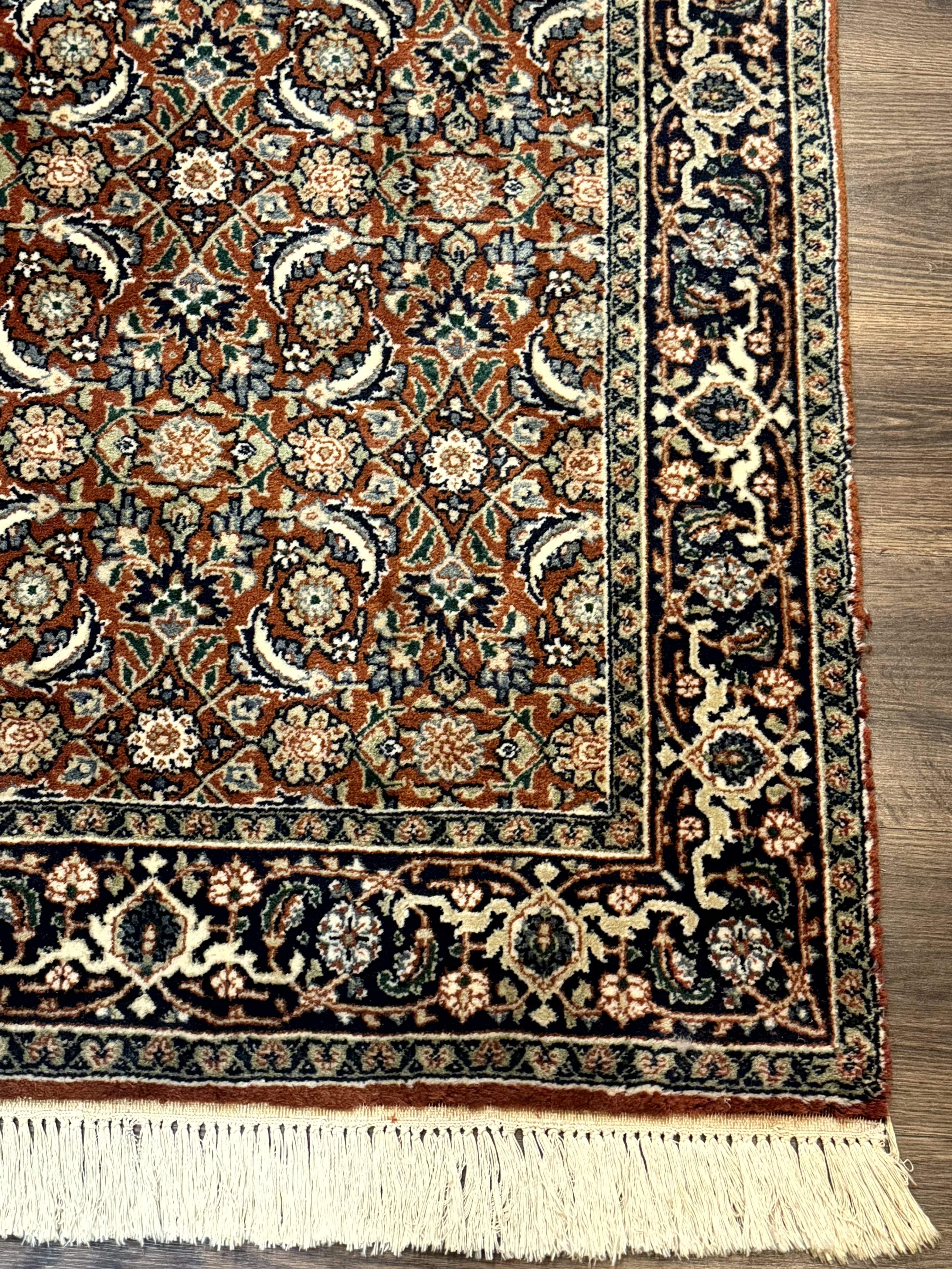 Indo Persian Bijar Rug 3x5, Red and Navy Blue, Allover Pattern, Fine Hand Knotted Wool Carpet - Jewel Rugs