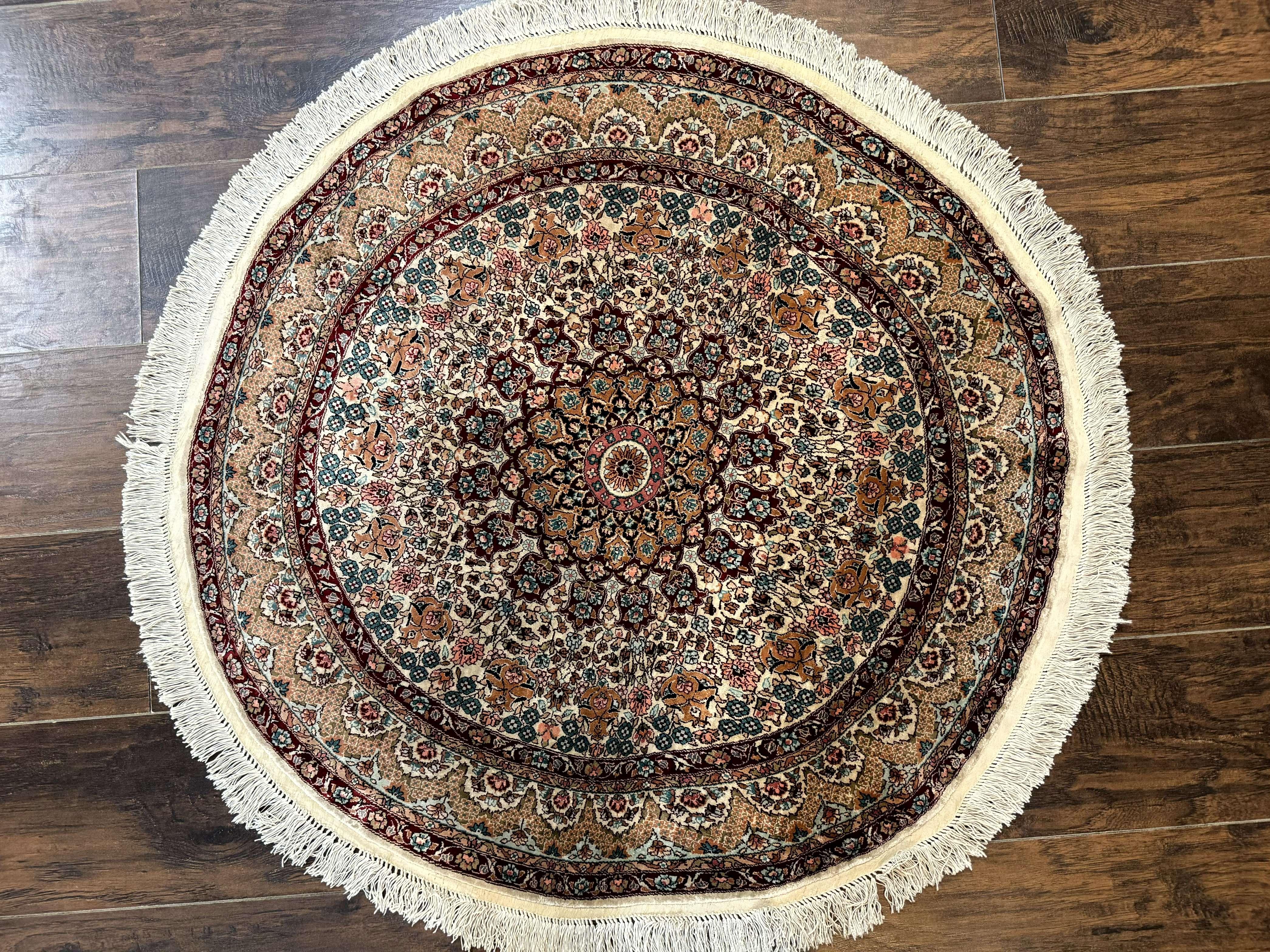 Round Silk Rug 3x3, Extremely Fine 580 KSPI, Sino Persian Round Handmade Carpet, Silk on Silk - Jewel Rugs