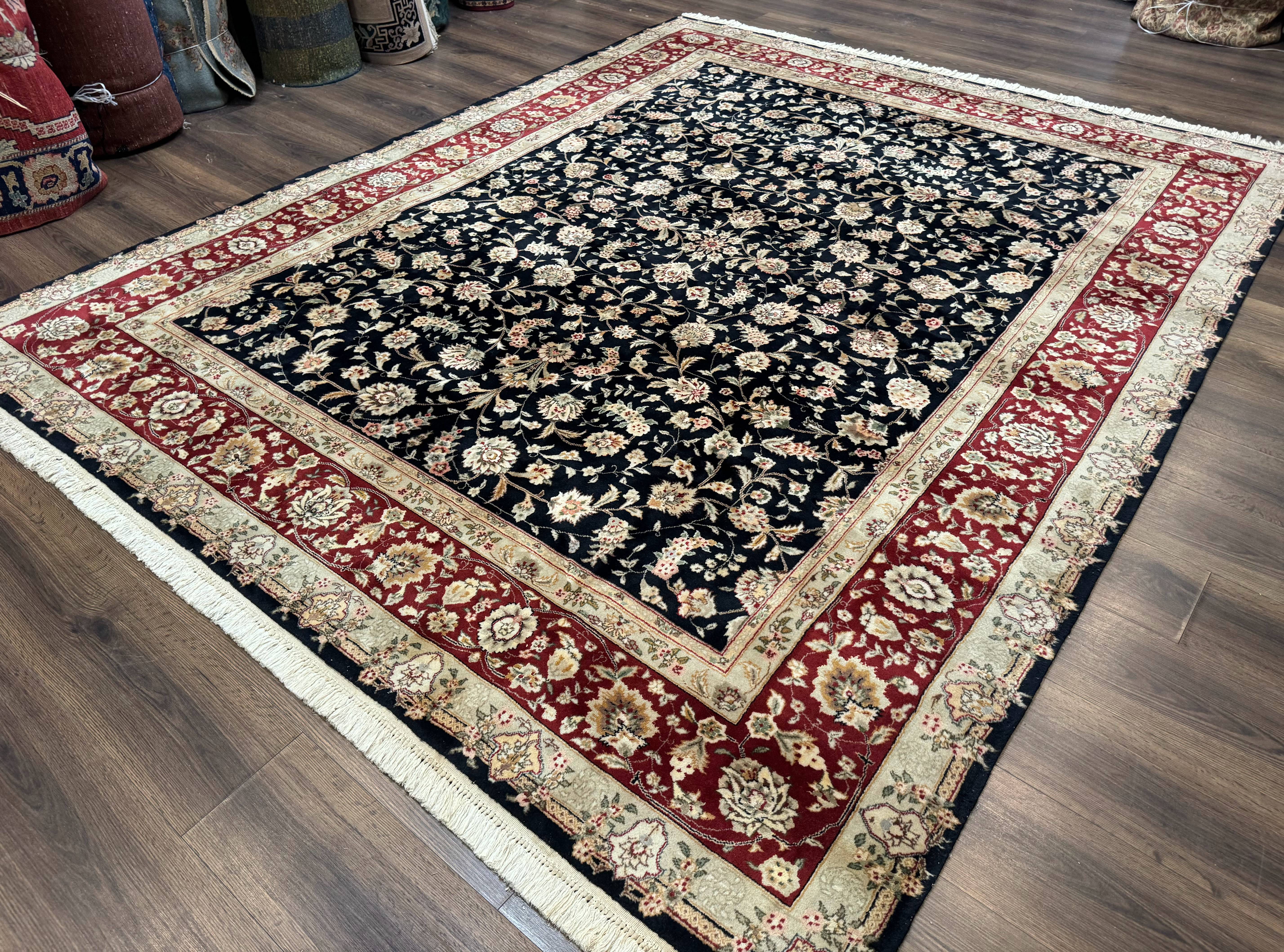 Sino Persian Rug 8x10, Black and Red, Floral Allover - Jewel Rugs