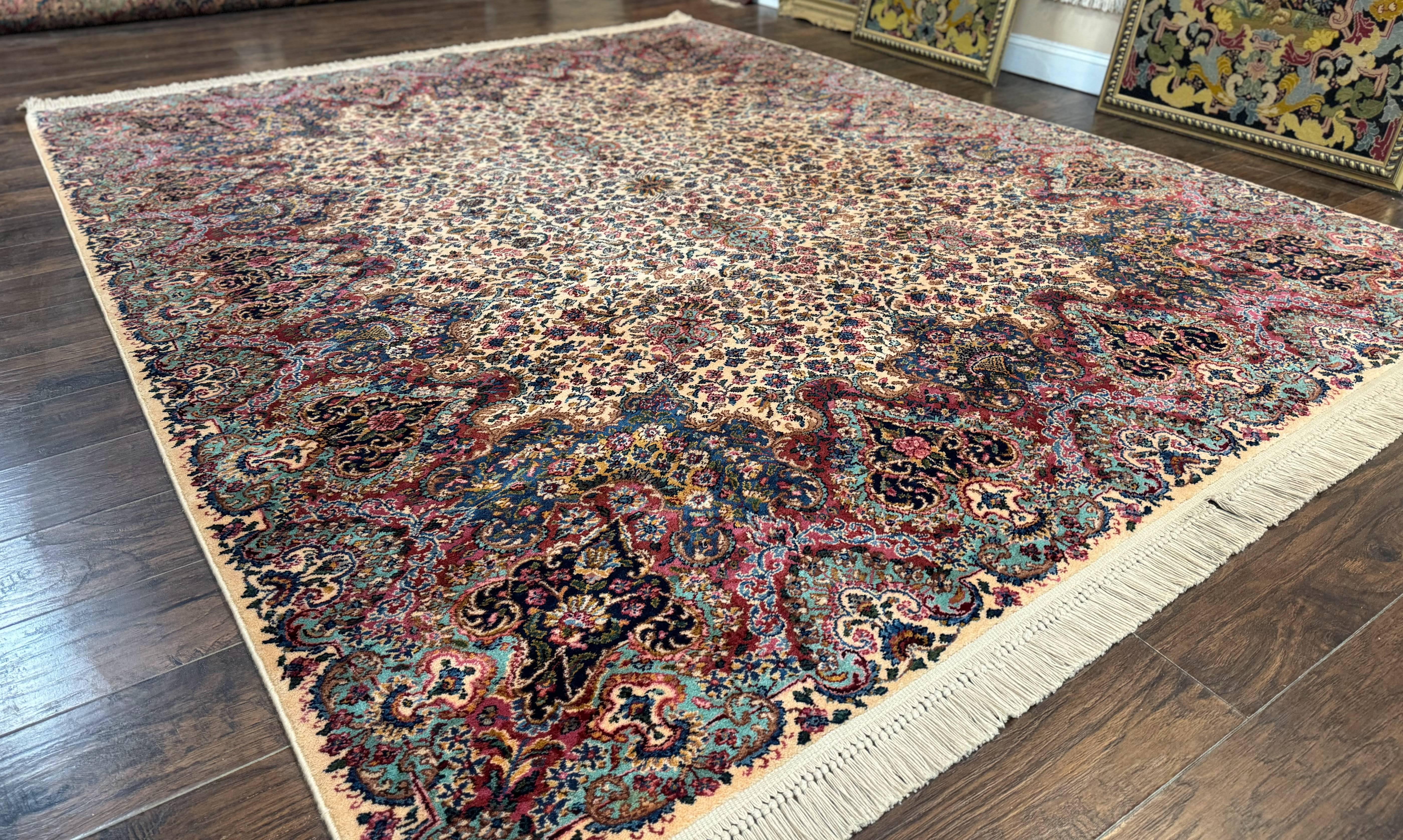 Karastan Ivory Kirman Rug 8.8 x 10.6, Karastan Floral Kirman #759, Wool Karastan Carpet #742, Vintage Original Karastan Rug Rare - Jewel Rugs