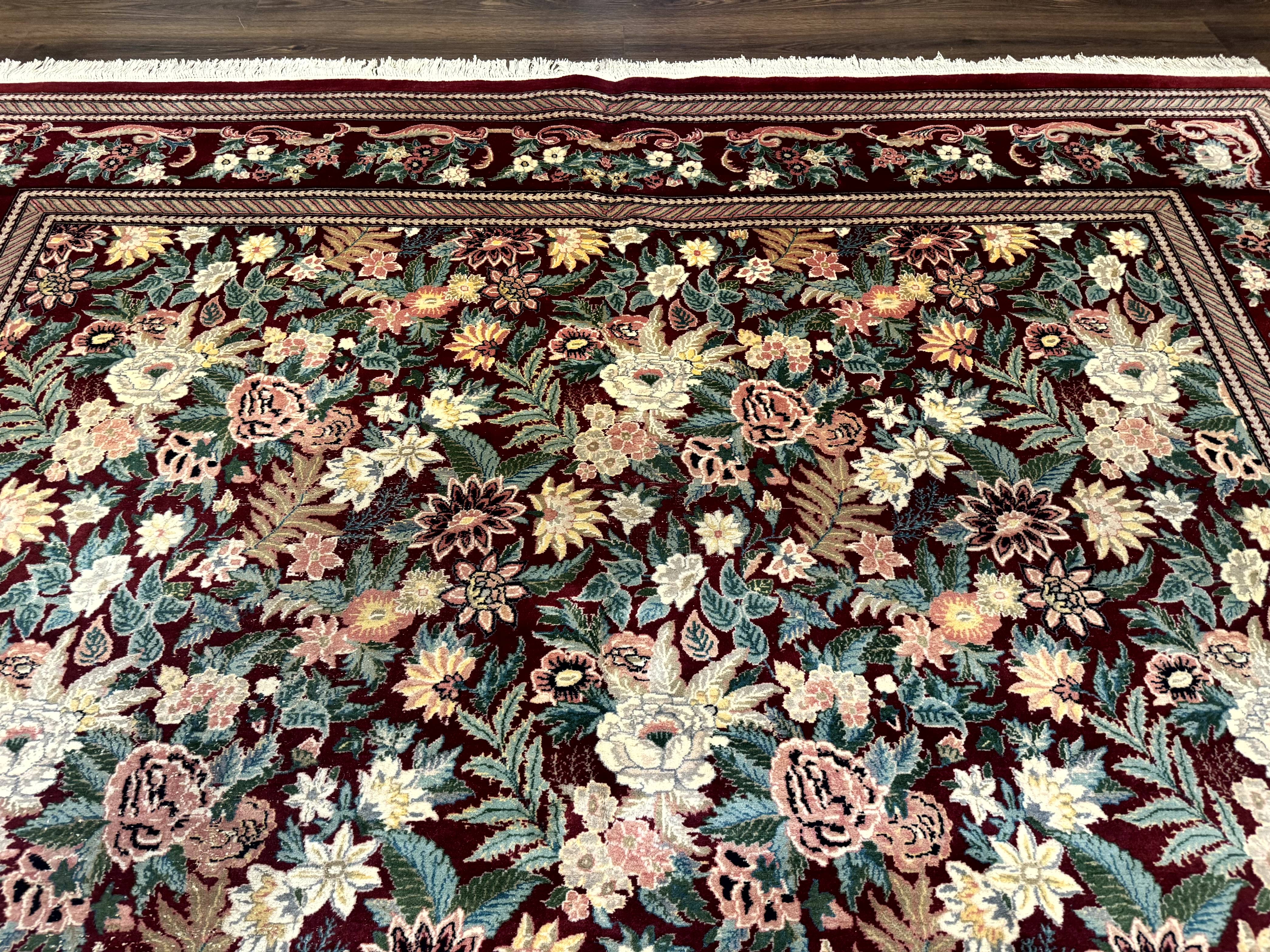 Pakistani Rug 9x12 William Morris Maroon Vintage Floral Wool - Jewel Rugs