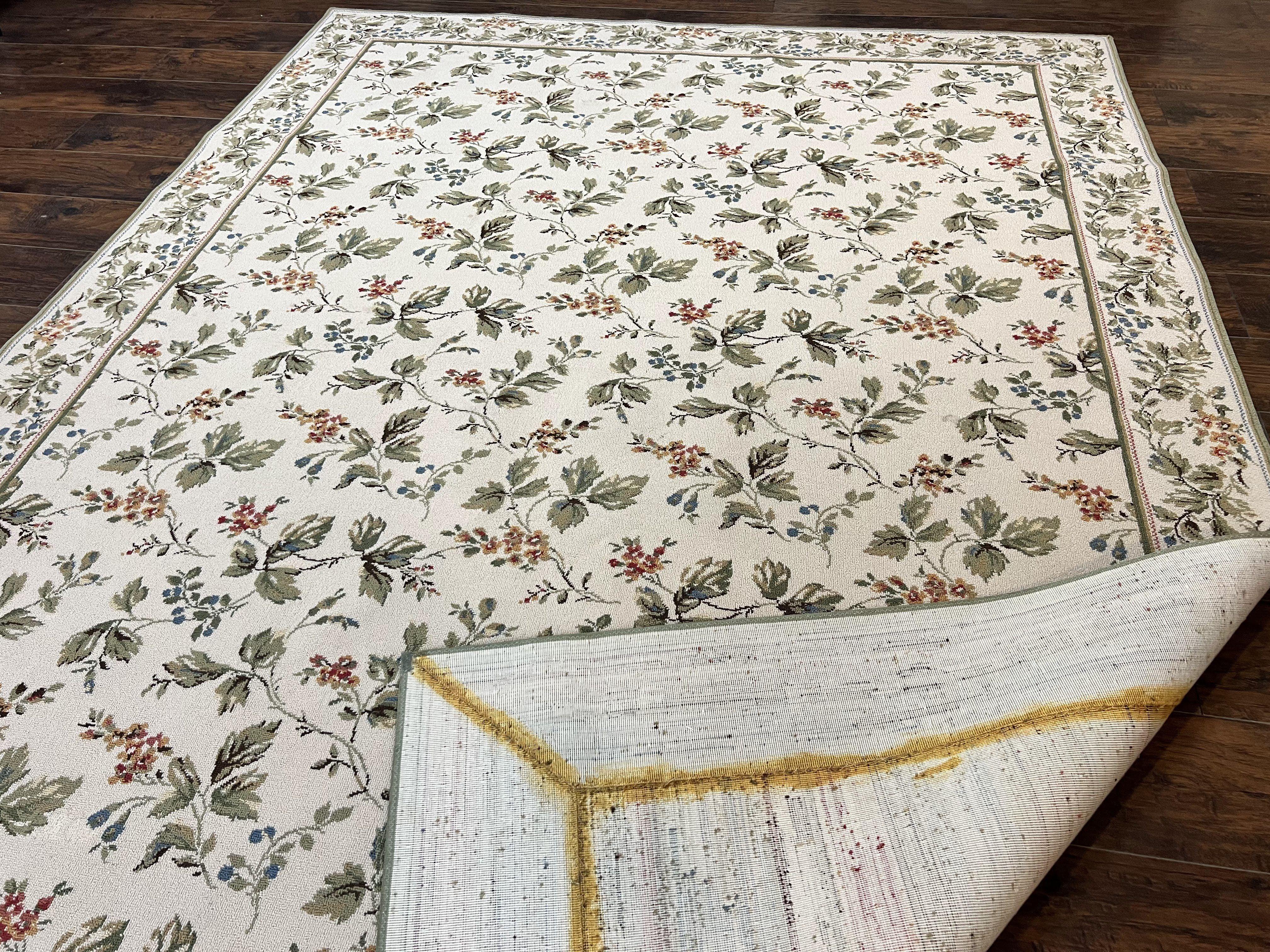 Vintage Stark Carpet 7x10, Ivory and Green, European Aubusson Design, Allover Pattern, Stark Rug - Jewel Rugs