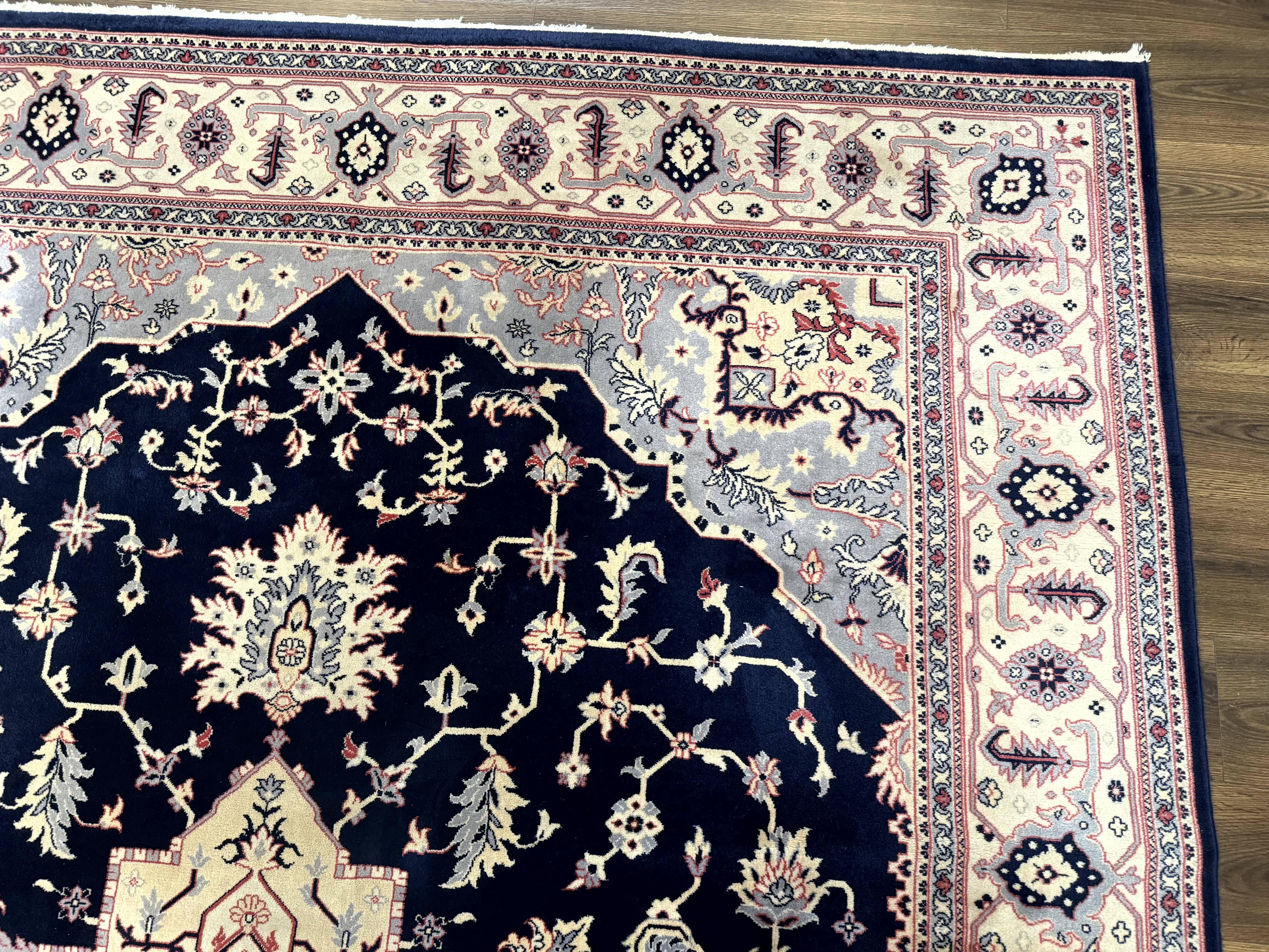 Karastan Rug 8x11 Navy Serapi, Kara Shah Rug, Navy Blue, Vintage Karastan Area Rug Wool Pile Karastan Rug - Jewel Rugs