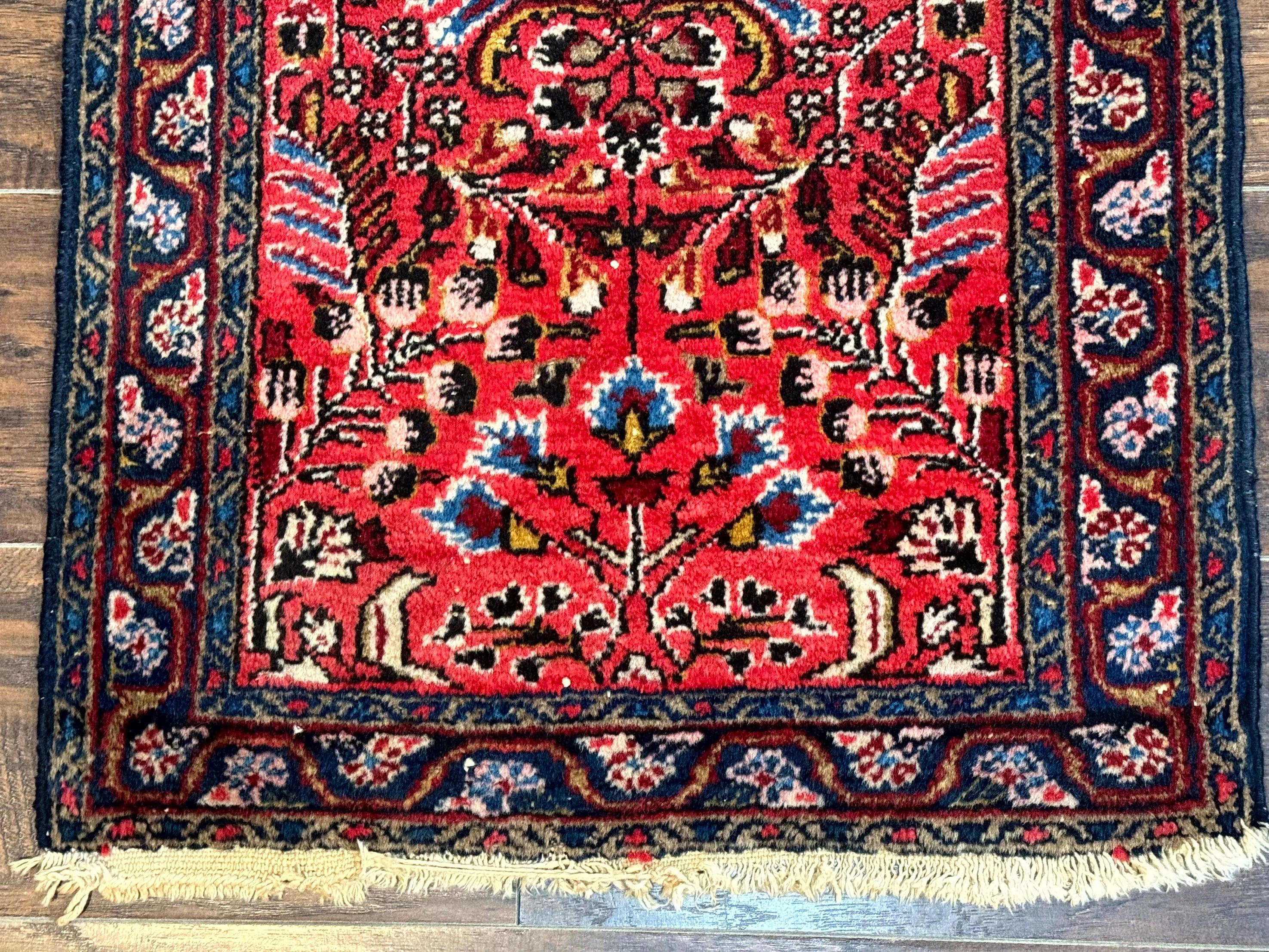 Small Antique Persian Tribal Rug 2x3, Red, Floral, Handmade, Hamadan Rug - Jewel Rugs