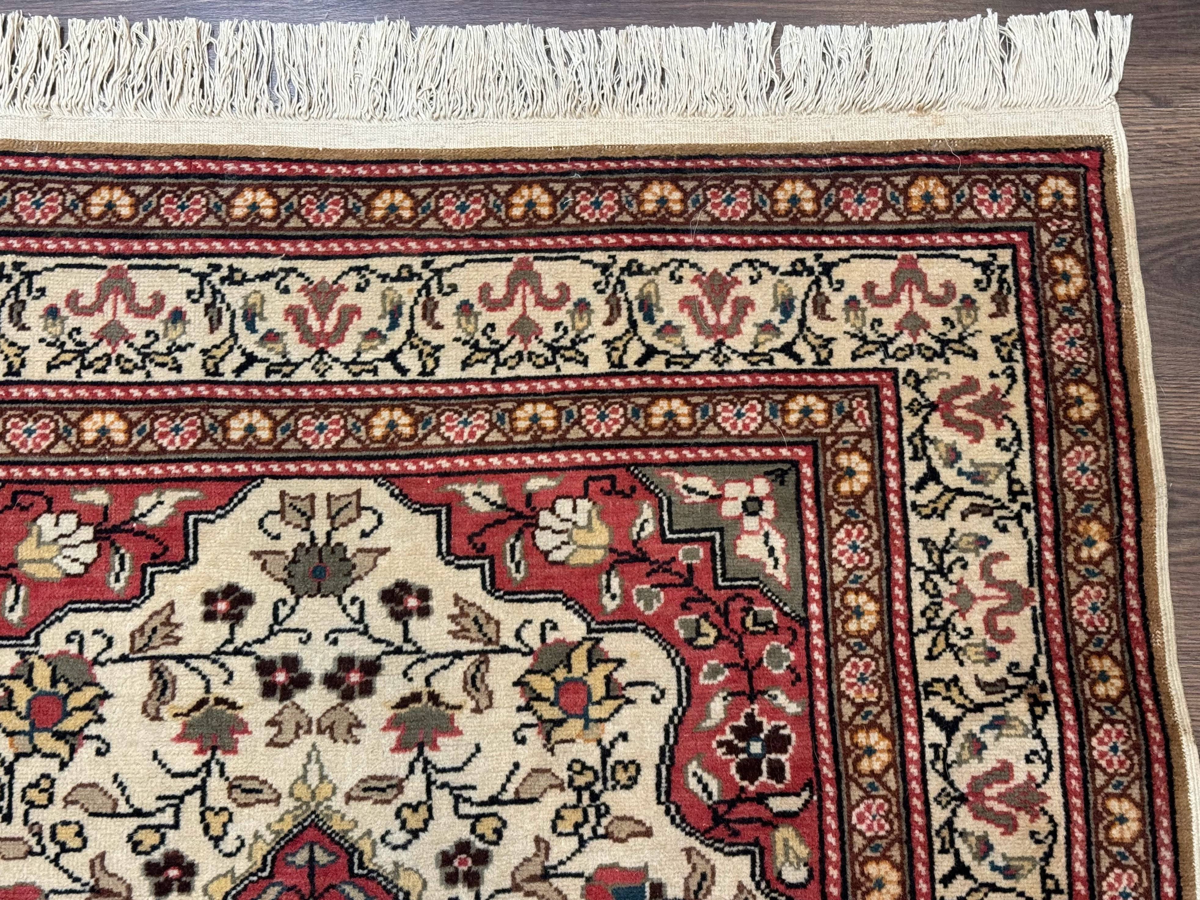 Turkish Sivas Rug 4x6, Floral Medallion, Beige Pink-Red Green, Handmade - Jewel Rugs