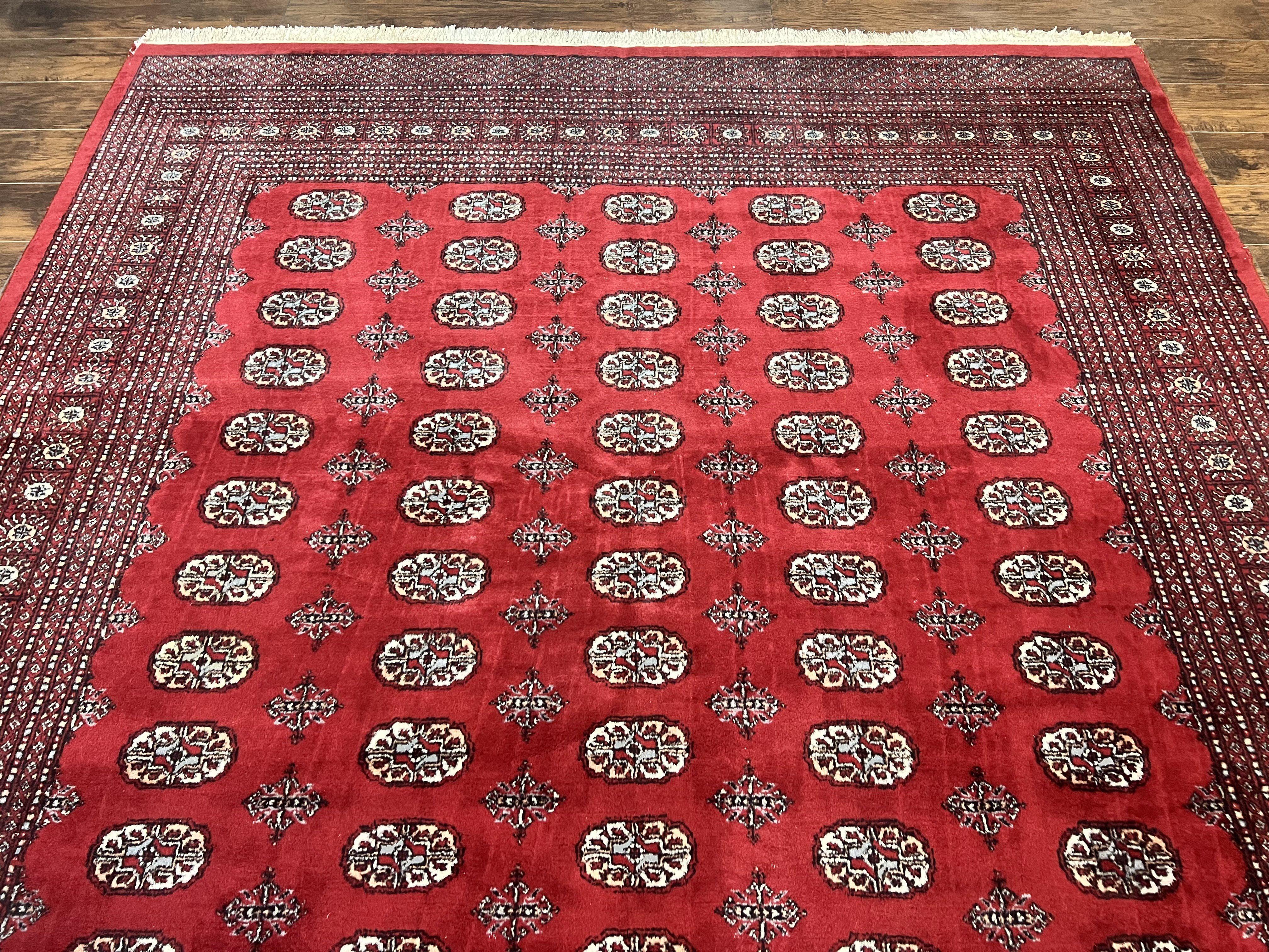 Turkoman Rug 8 x 11.6, Red Bokhara Pakistani Carpet, Wool Handmade Vintage Rug - Jewel Rugs