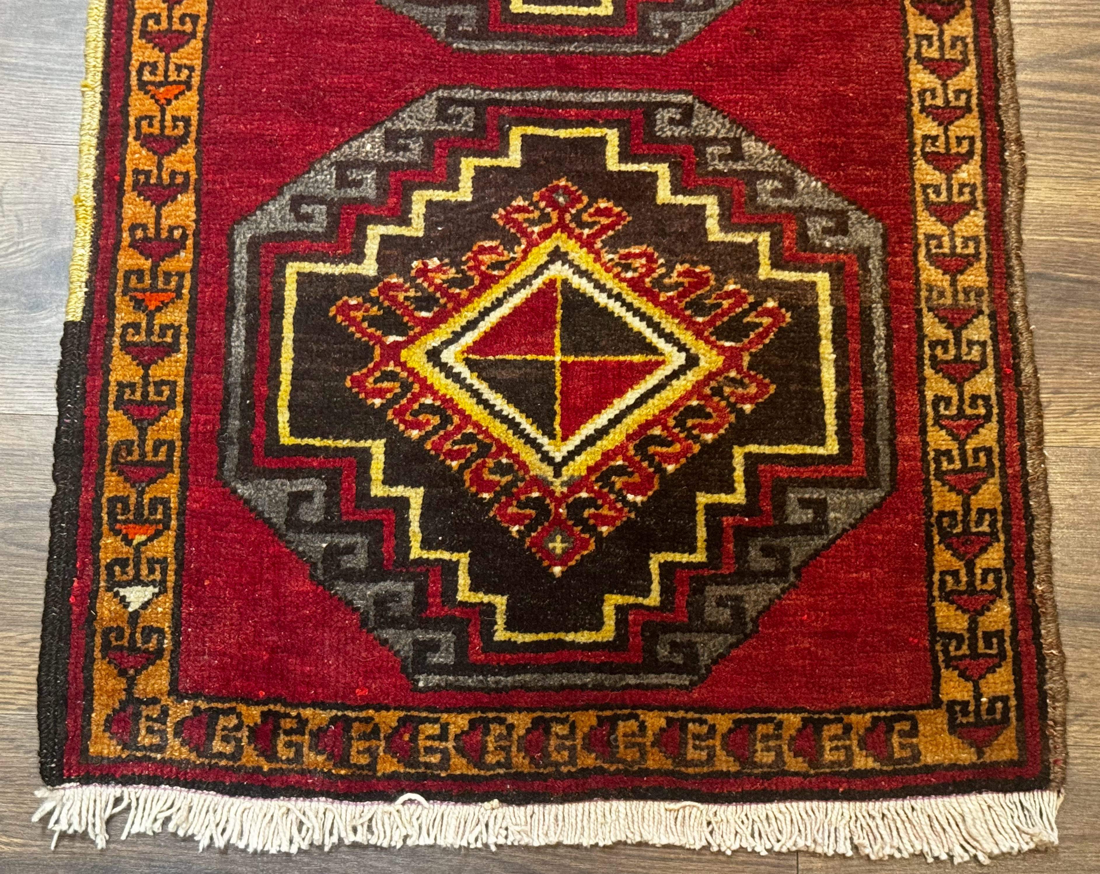 Small Antique Turkish Yastik Rug 2x3, Double Medallions, Geometric, Red, Wool - Jewel Rugs