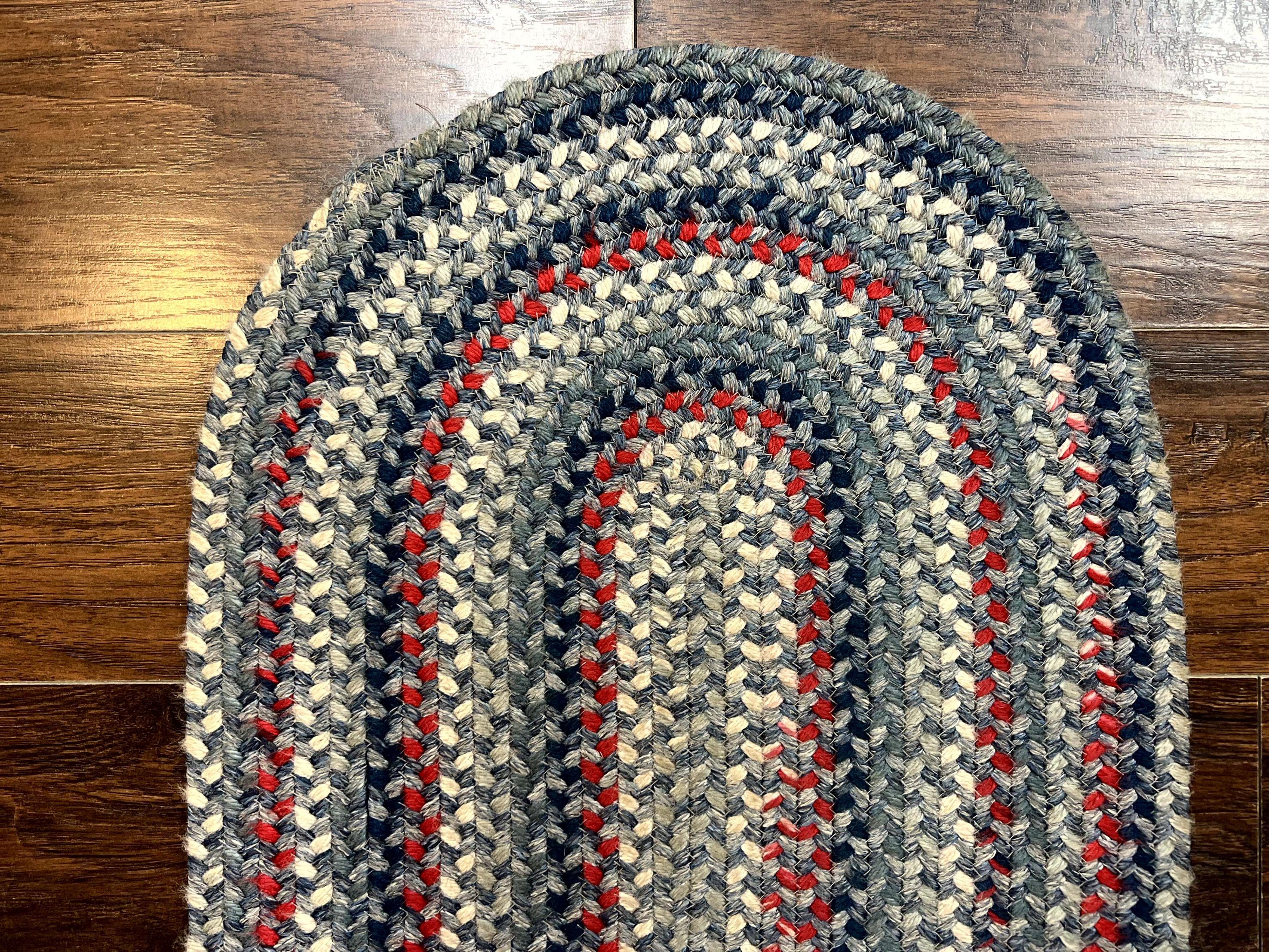 Oval Braided Rug 2x3, Small American Braided Rug, Multicolor Colorful, Blue Ivory Gray Red, 2x3 Oval Rug, Vintage 1960s Rug - Jewel Rugs