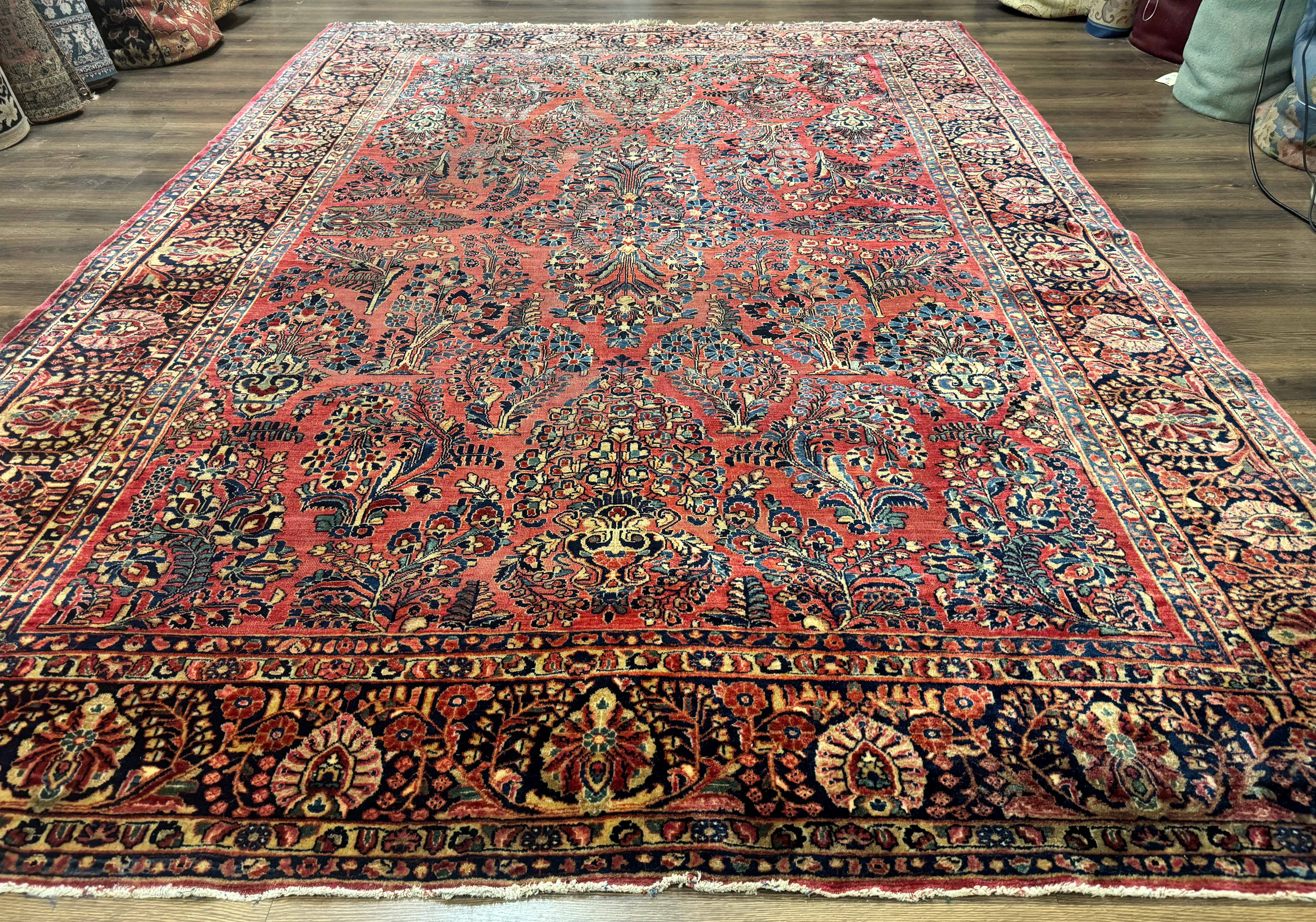 Antique Persian Sarouk Rug 9x12, Red, Floral - Jewel Rugs