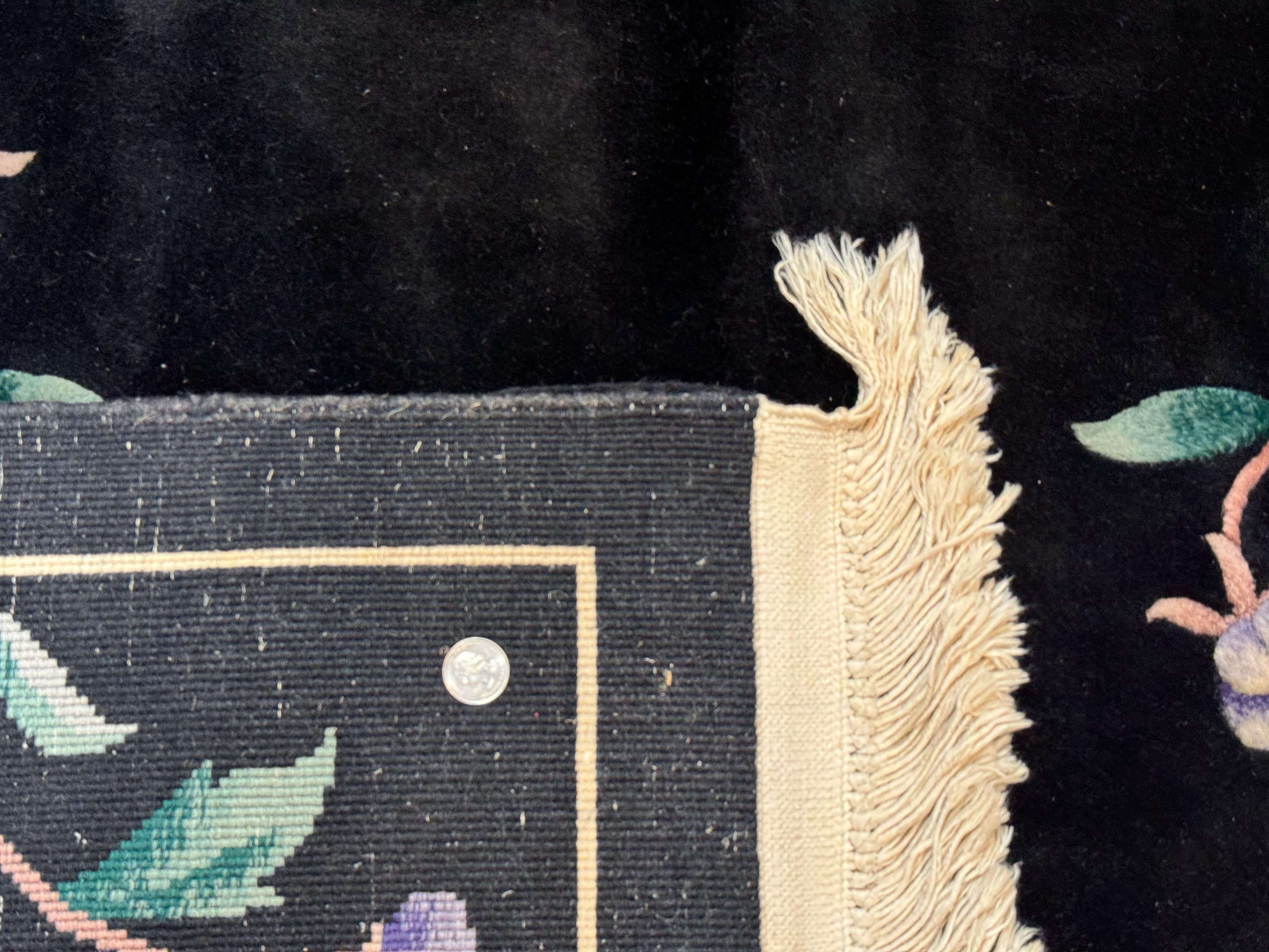 Chinese Wool Rug 6x9, Black, Floral, Minimal Design, 90 Line Carpet, Vintage Art Deco Rug - Jewel Rugs