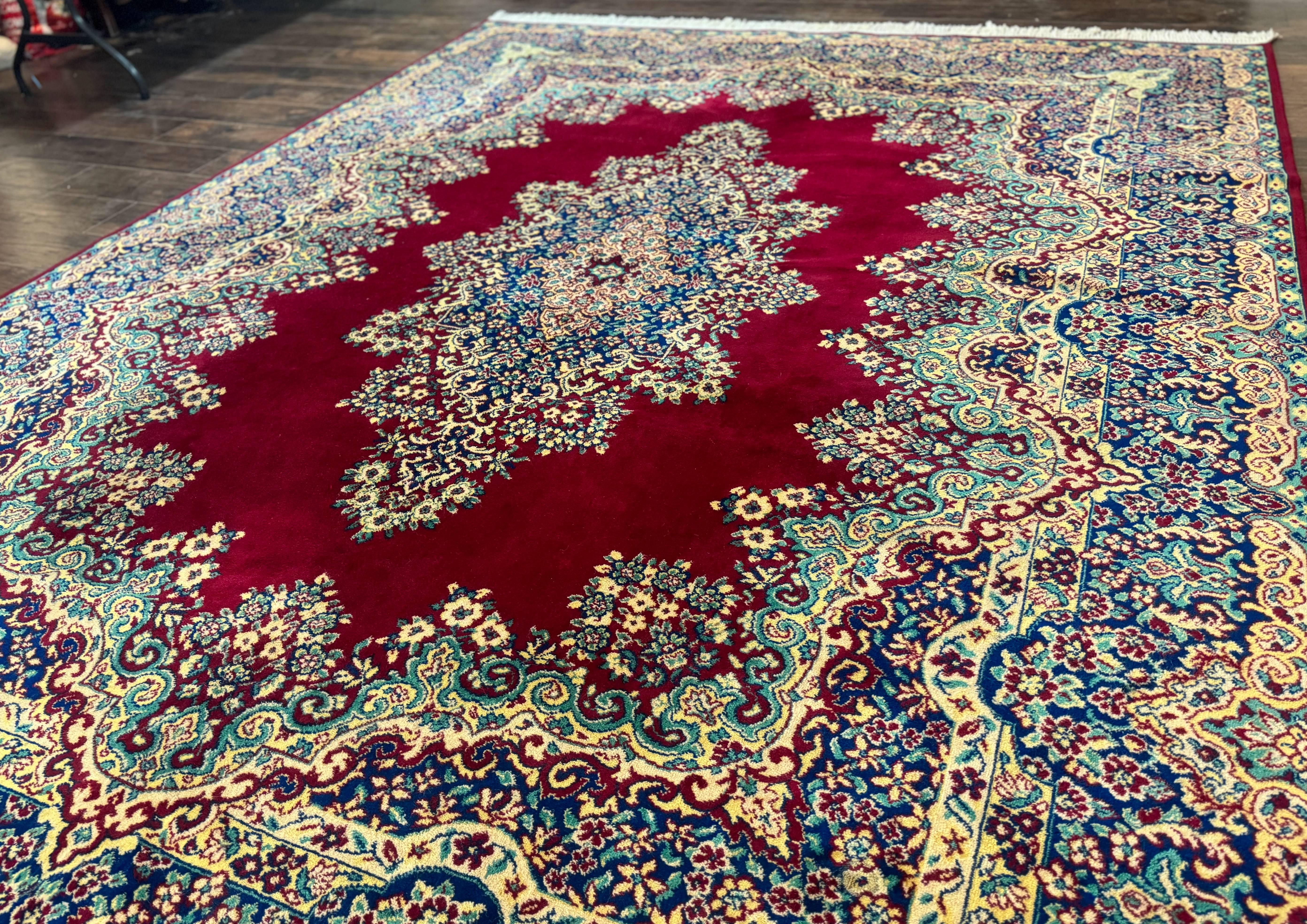 Power Loomed Persian Oriental Rug 9x12, Vintage Wool Pile, Kirman Design - Jewel Rugs