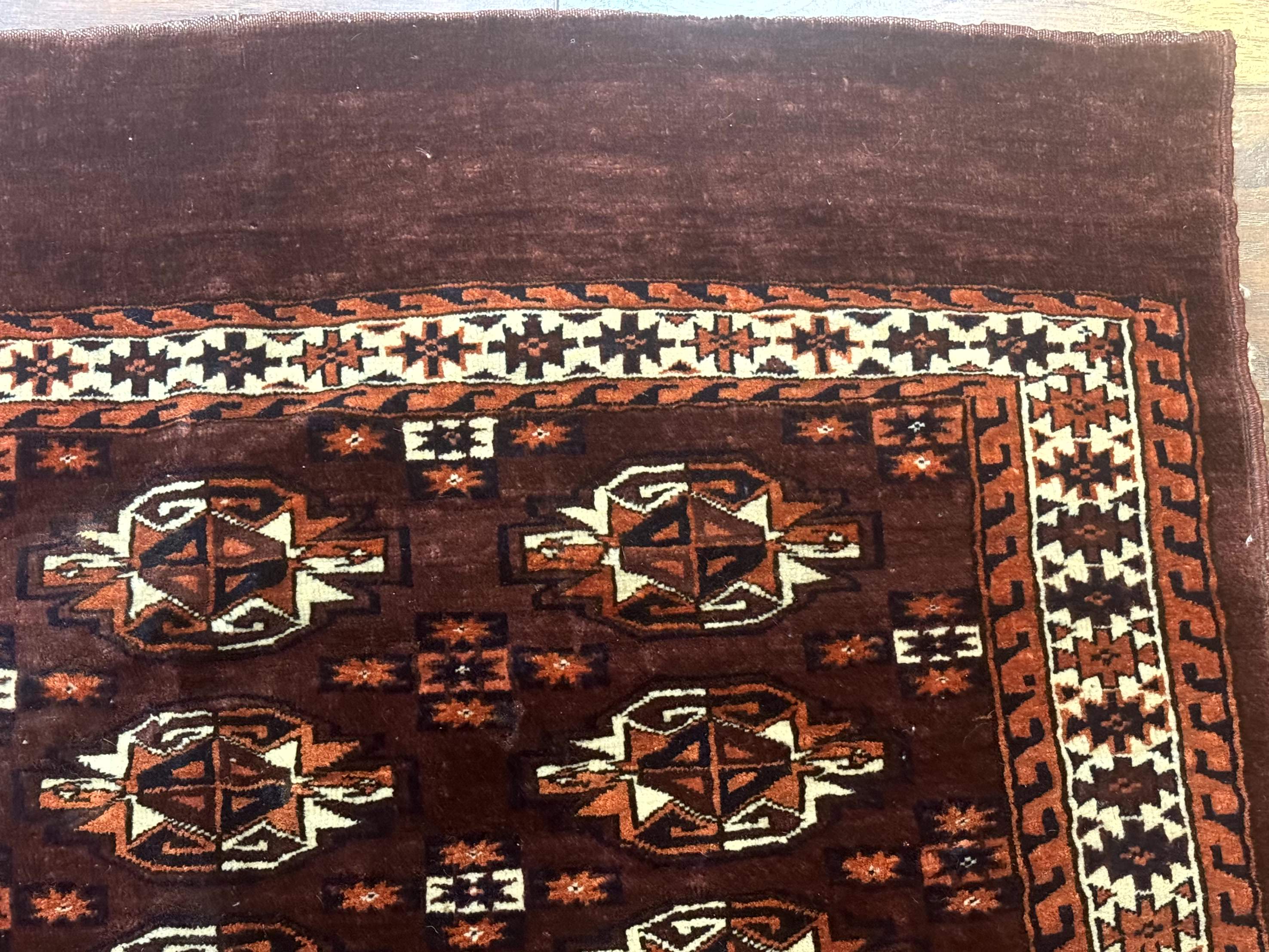 Persian Turkoman Yamud Cushion Cover Rug 3x4 – Burgundy and Ivory, Hand-Knotted Wool Antique - Jewel Rugs