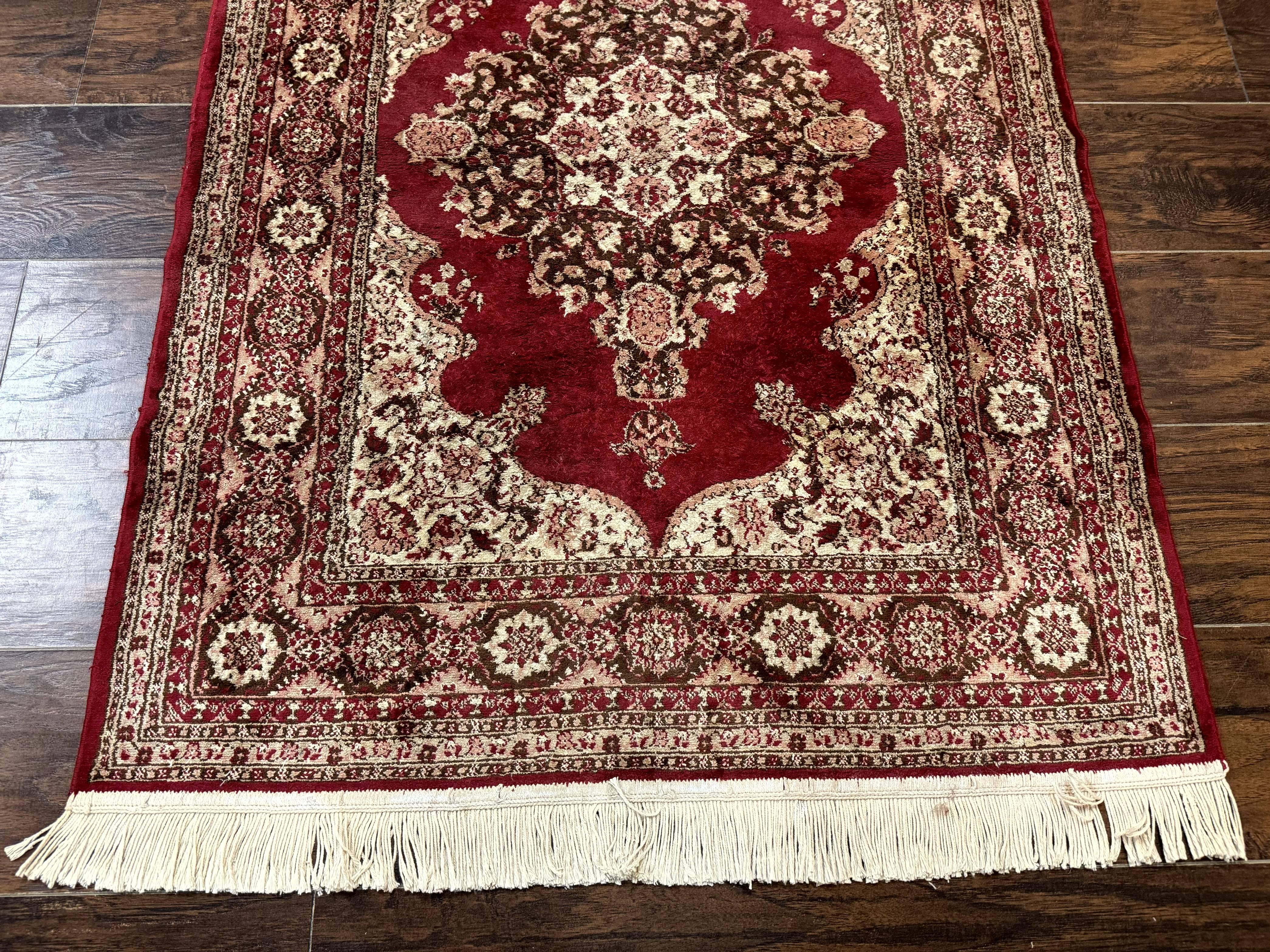 Vintage Art Silk Rug 3x4, Traditional Oriental Persian Design Rug, Belgium Power Loomed Rug, Red and Beige, Semi Open Field Kerman Rug - Jewel Rugs