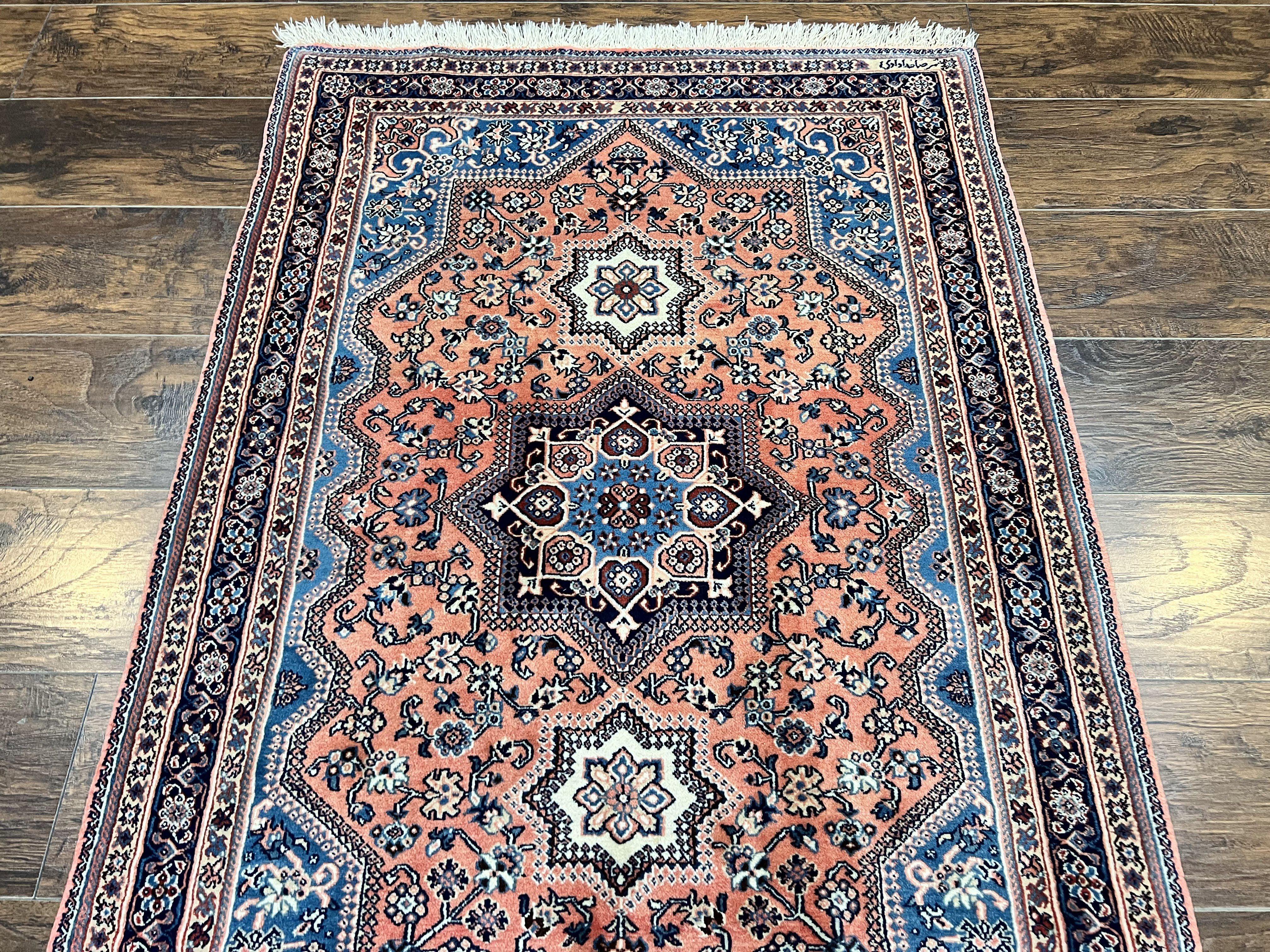 Persian Shiraz Rug 3x5, Geometric Tribal Rug, Wool Hand Knotted Vintage Carpet, Light Red & Blue, Signed by Masterweaver - Jewel Rugs