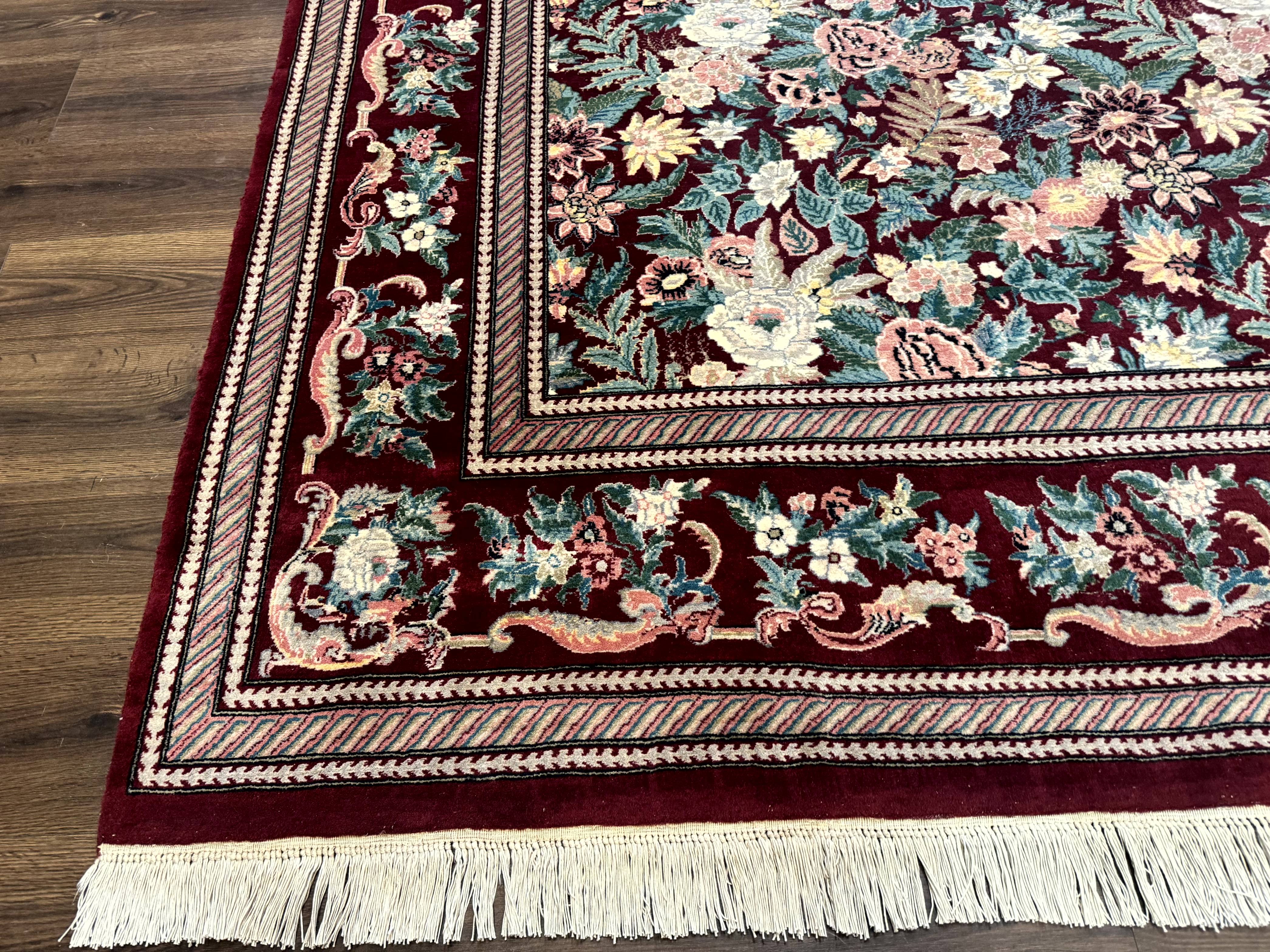 Pakistani Rug 9x12 William Morris Maroon Vintage Floral Wool - Jewel Rugs