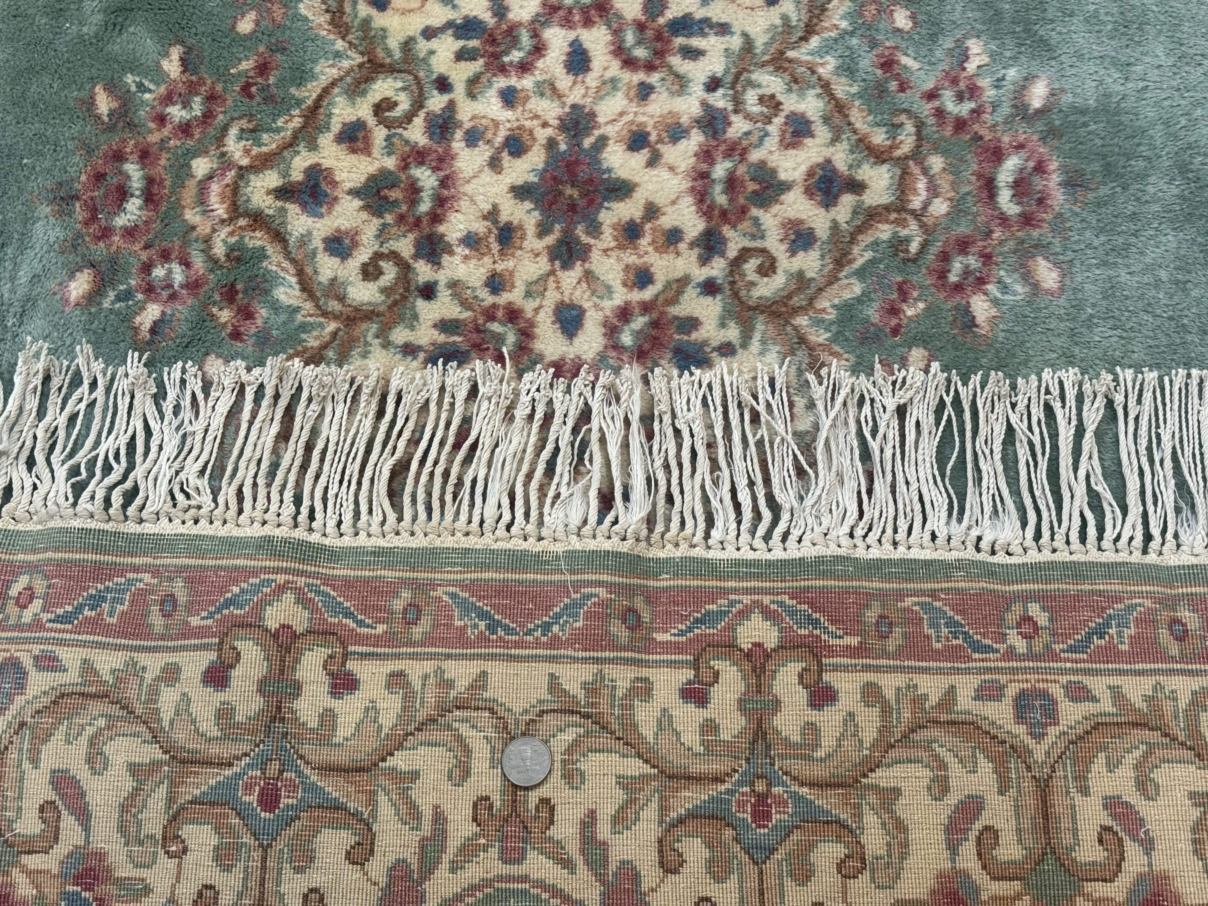 Persian Kerman Wide Runner Rug 5x11 – Seafoam Green and Beige, Wool Vintage Carpet - Jewel Rugs
