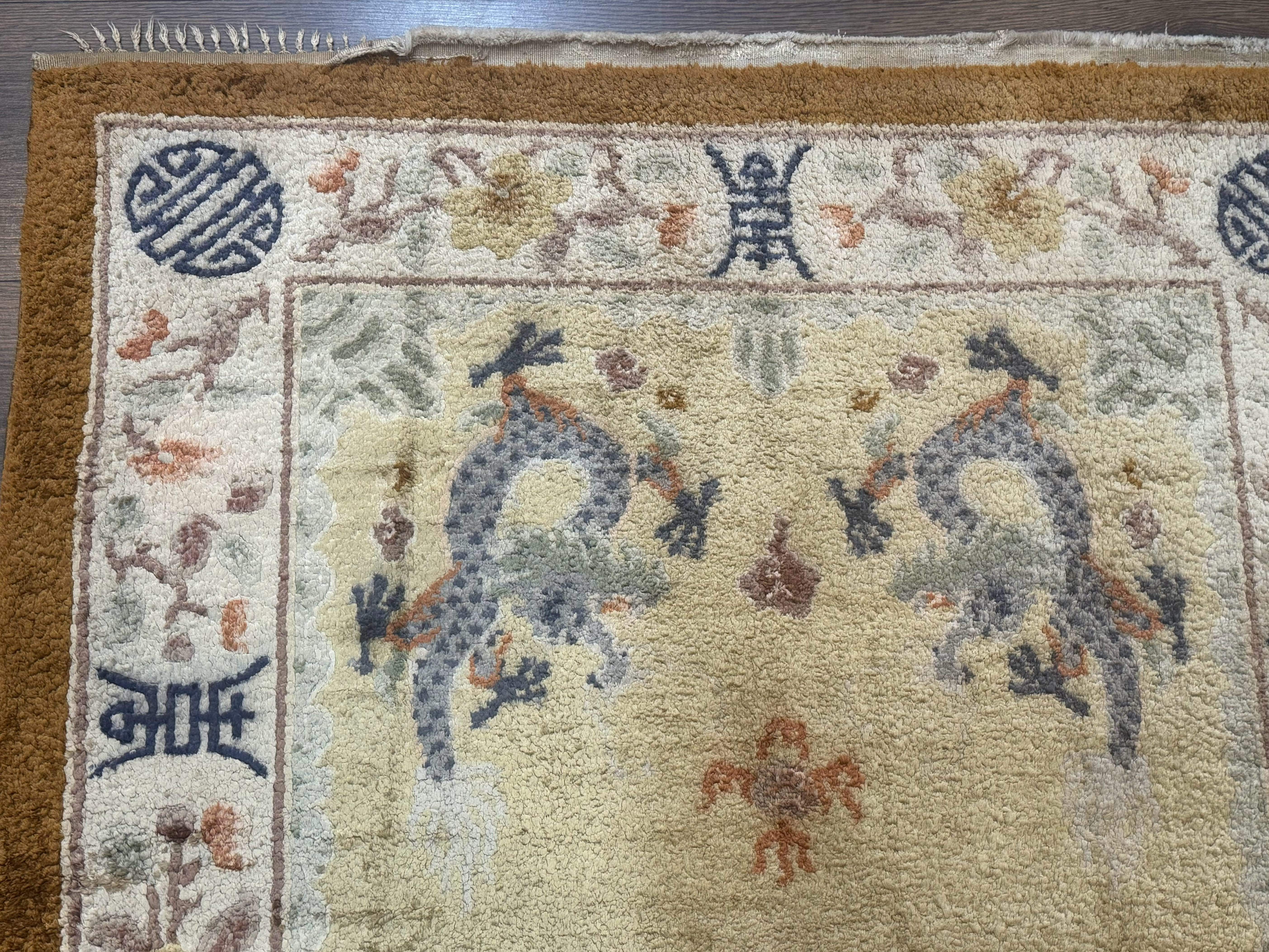 Chinese Silk Rug 3x5, Dragons, Hand Knotted, Cream - Jewel Rugs