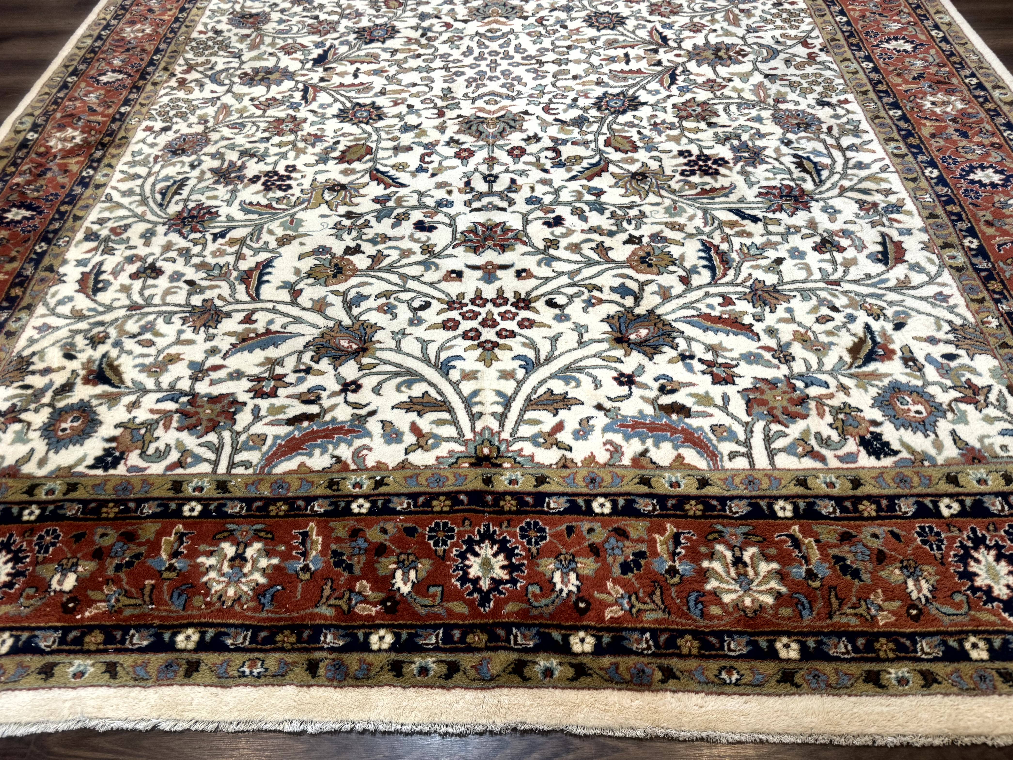 Indo Persian Rug 9x12, Ivory and Red, Traditional Wool Oriental Carpet - Jewel Rugs