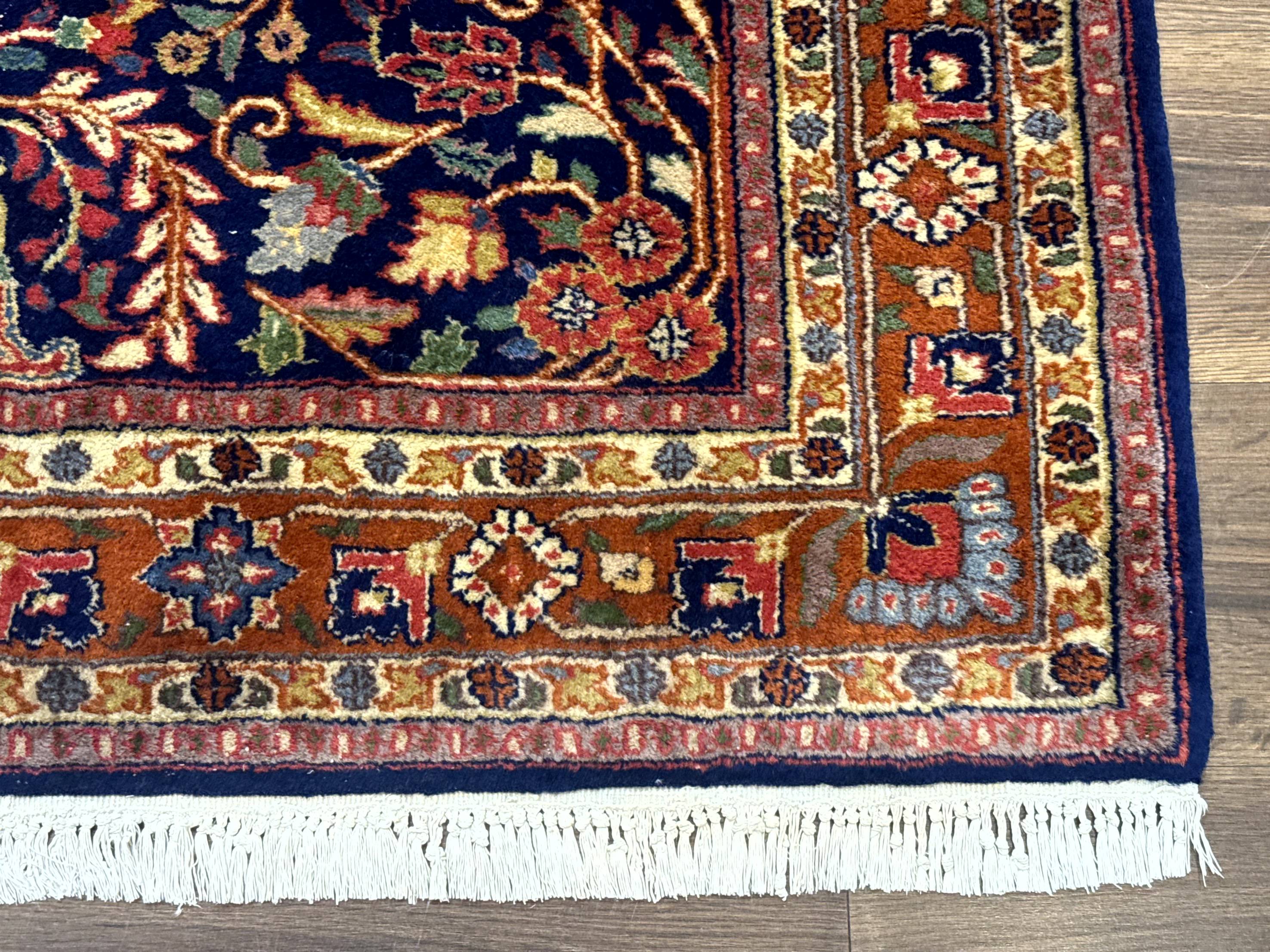 Indo Persian Sarouk Rug 4x6, Blue and Rust Red - Jewel Rugs