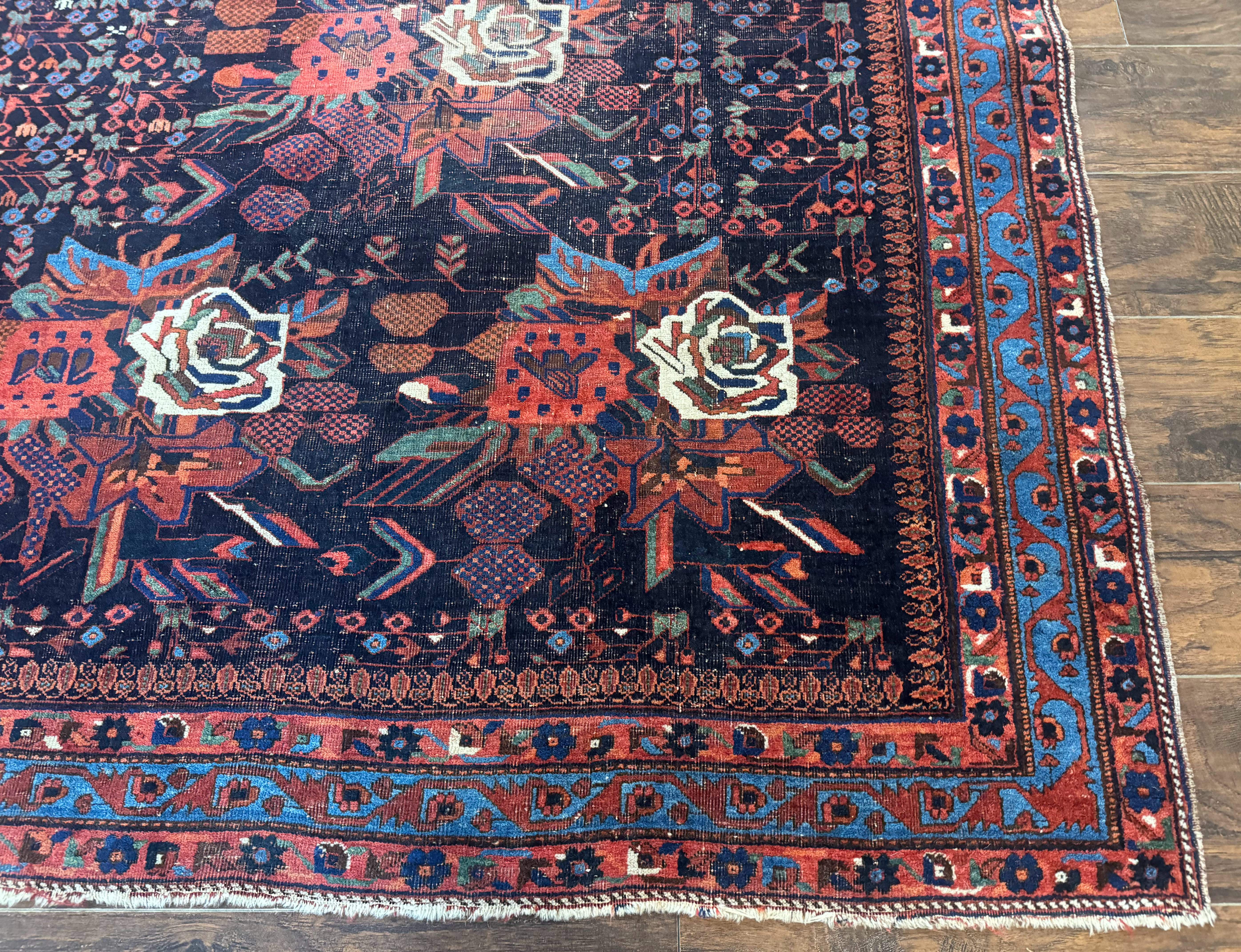 Persian Afshar Tribal Rug 5x6 – Navy and Red, Hand-Knotted Wool, Antique Carpet, Floral - Jewel Rugs
