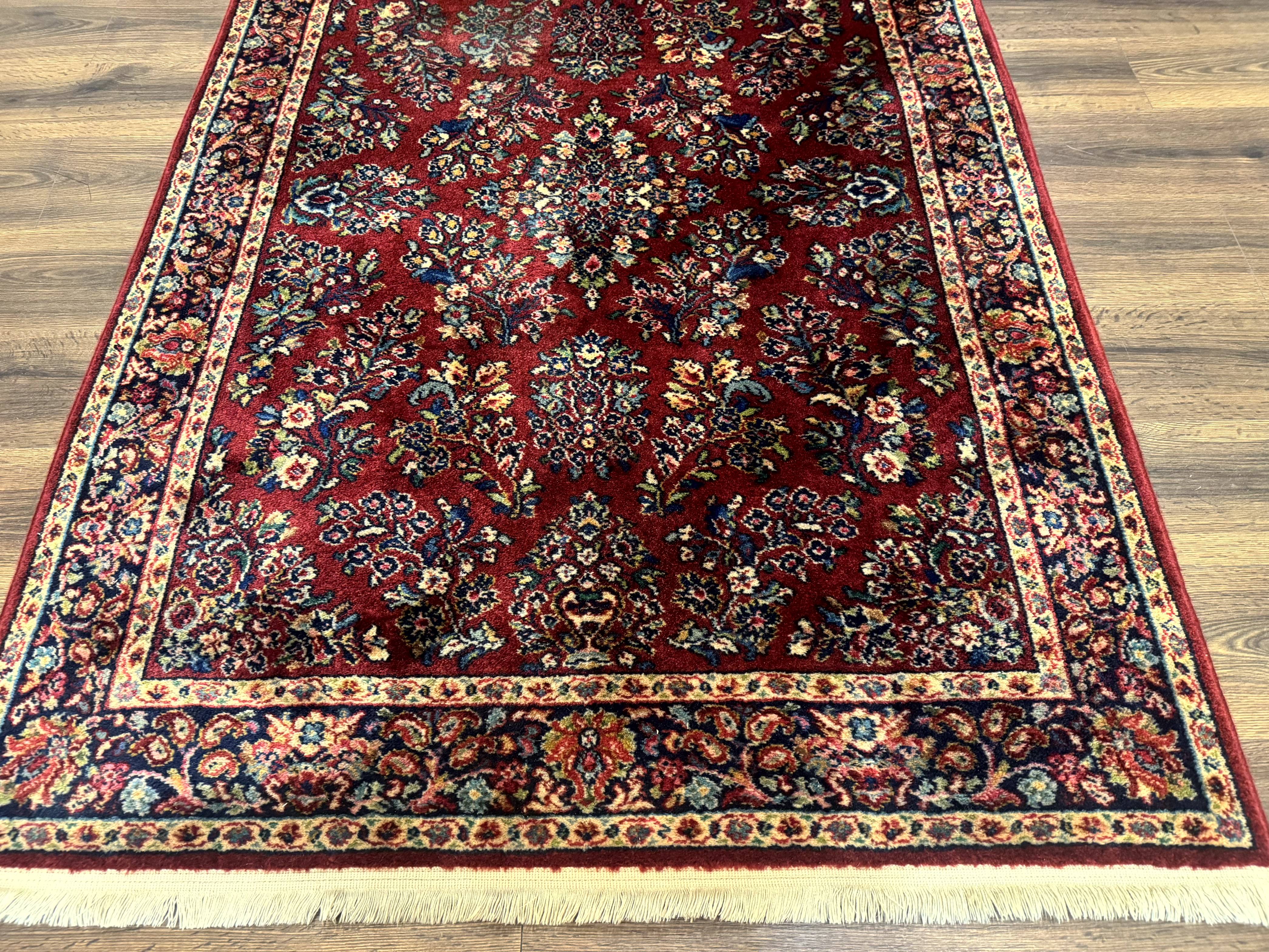Karastan Rug 4x6 Red Sarouk #785, Wool Pile Original 700 Series, Vintage Discontinued - Jewel Rugs