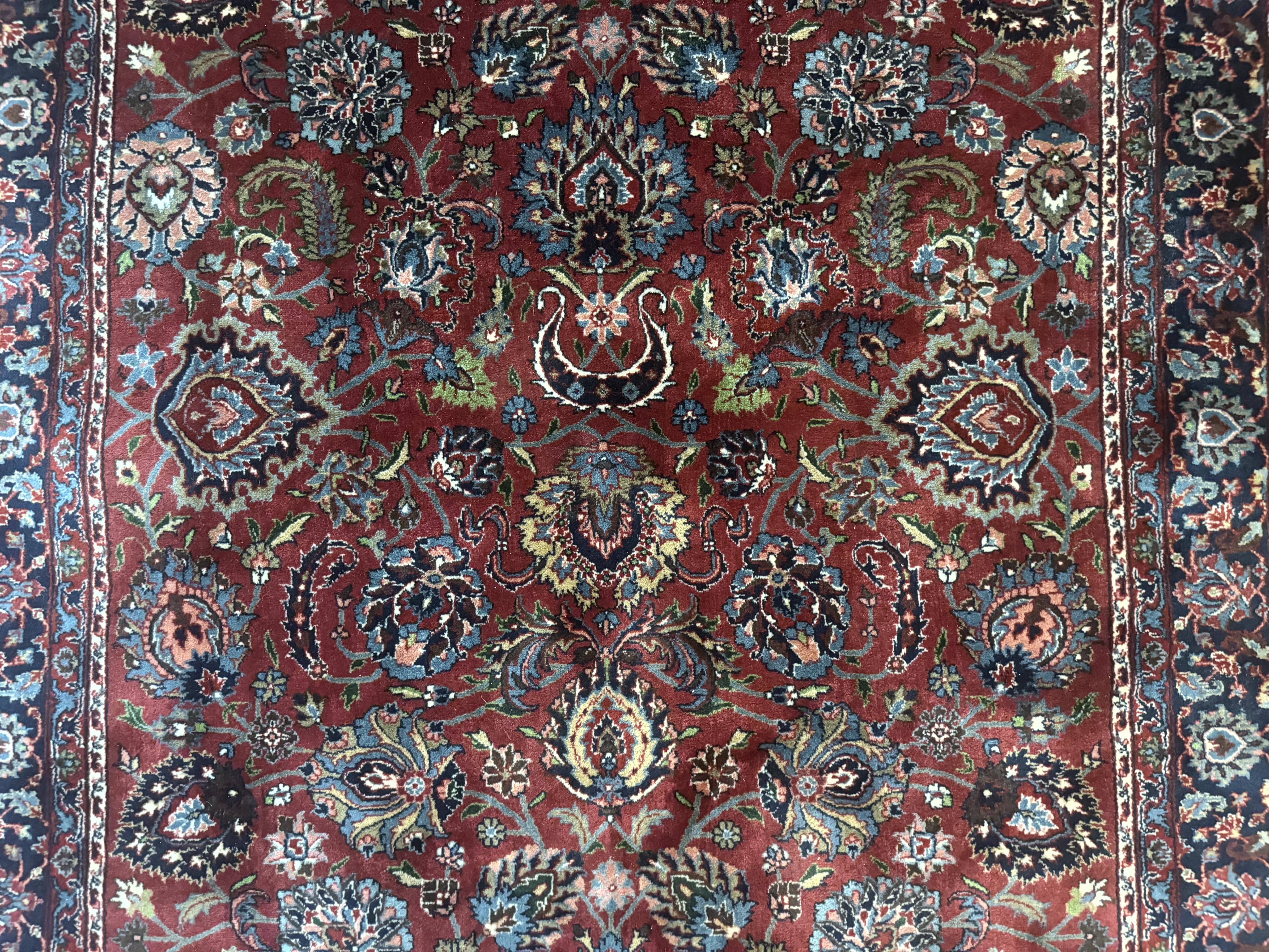 Indo Persian Rug 5x7, Vintage Traditional Floral Carpet, Burgundy and Navy Blue - Jewel Rugs