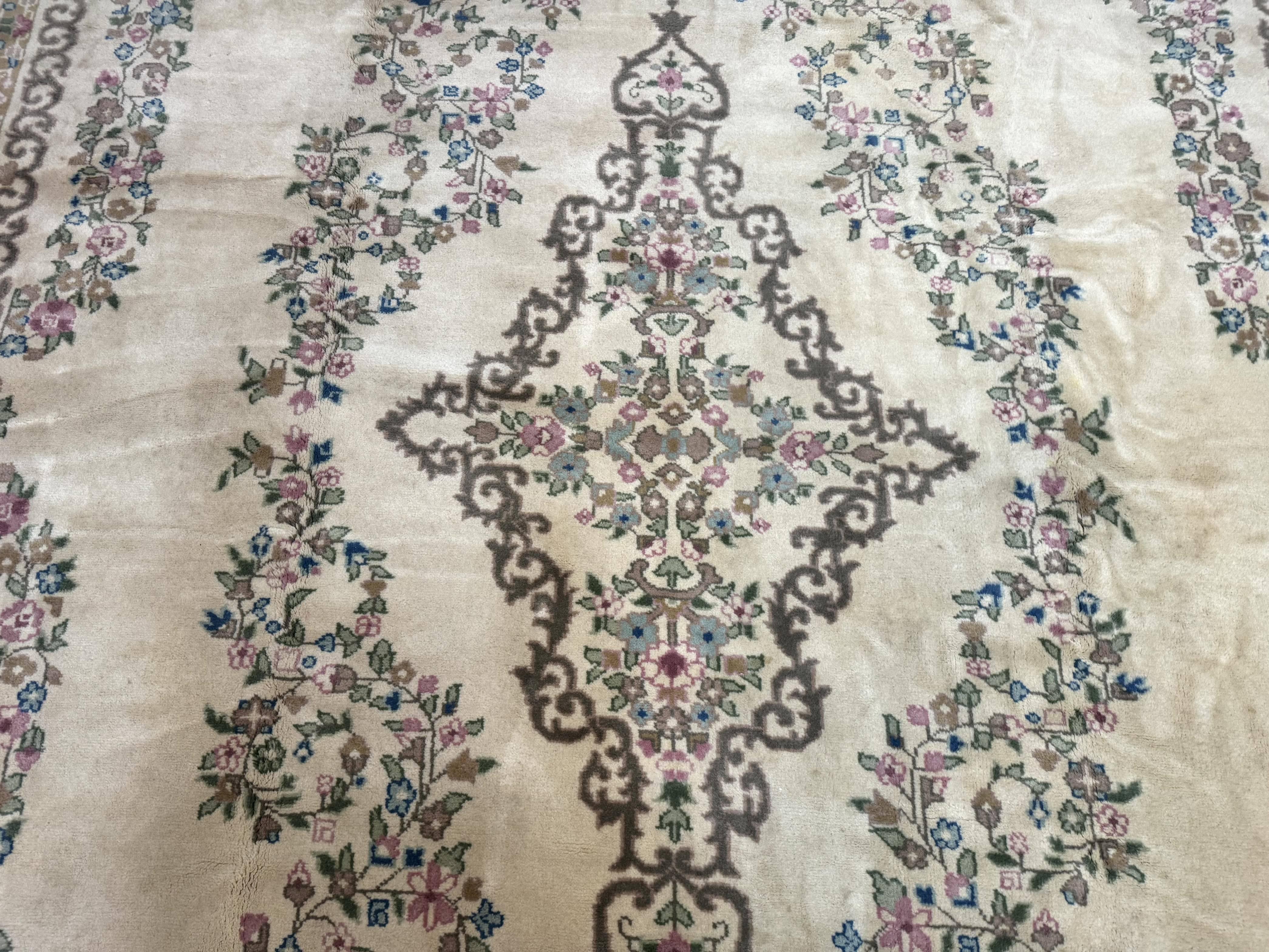 Indo Persian Rug 12x15, Palace Sized Carpet, Oversized Wool Handmade Rug, Kerman Rug, Semi Open Field, Pande Cameron Rug, Beige - Jewel Rugs