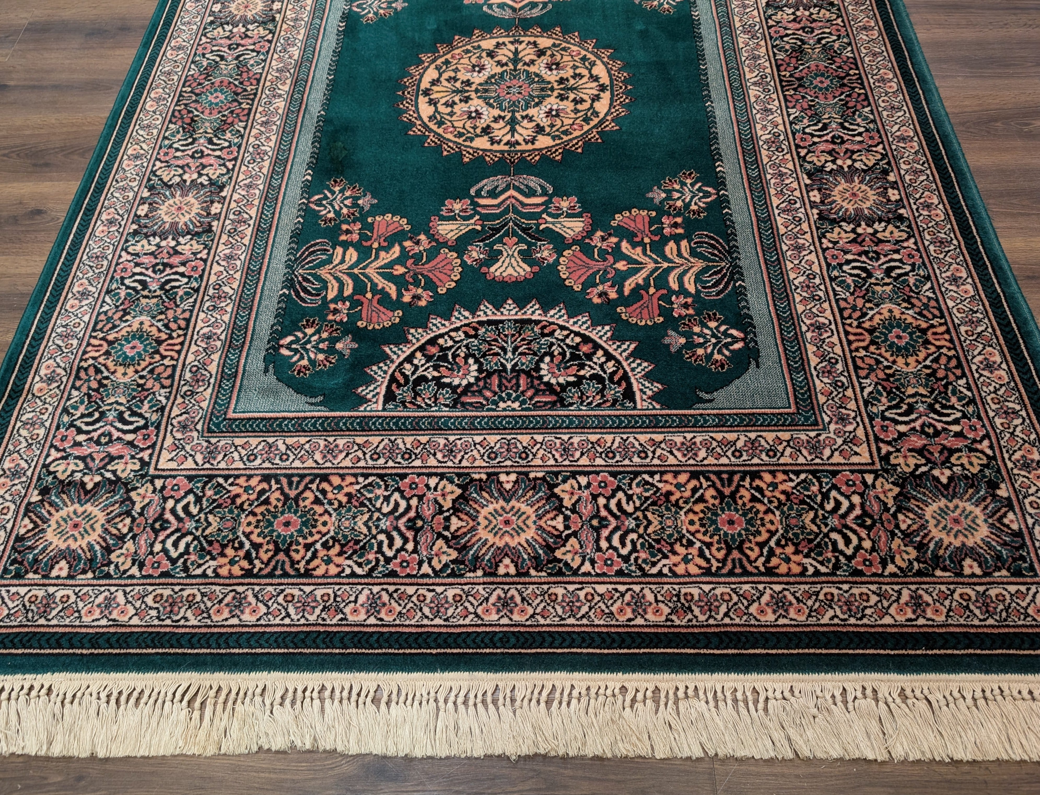 Green Belgium Power Loomed Rug, Vintage Persian Design Wool Carpet - Jewel Rugs