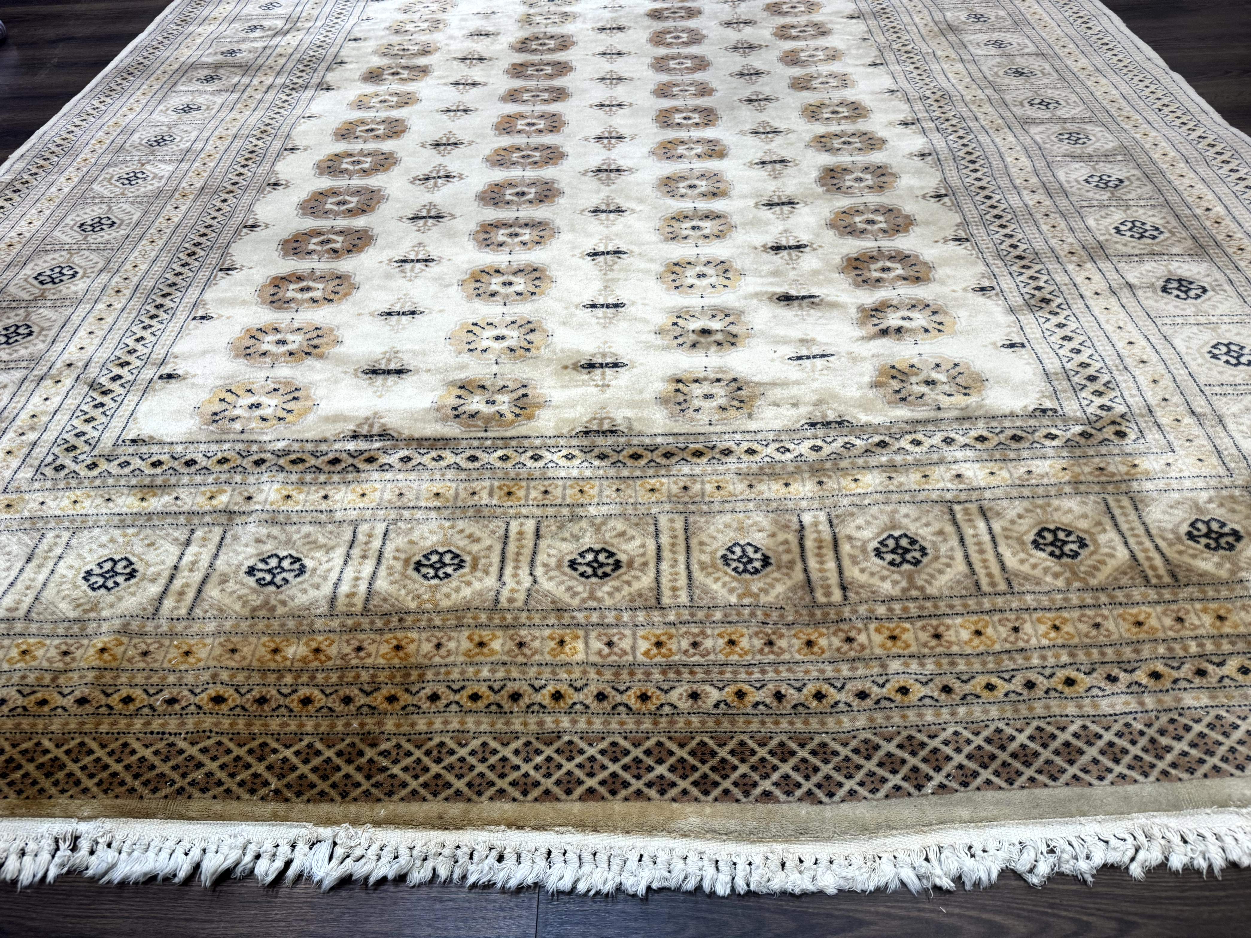Pakistani Turkoman Bokhara Rug 8x12, Beige Vintage Tribal Wool Carpet - Jewel Rugs