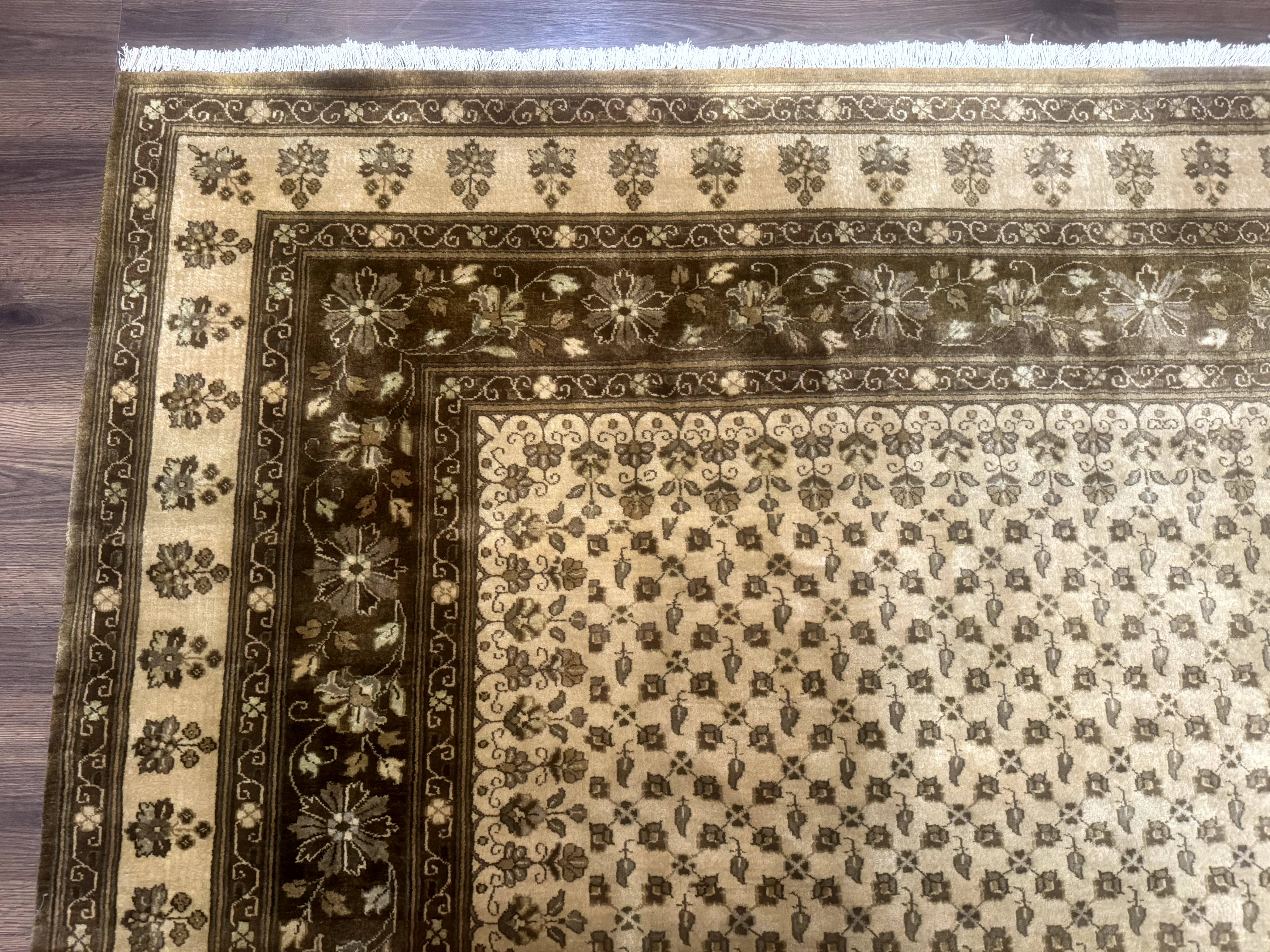Indo Persian Rug, Allover Pattern, Beige, Wool Handmade Carpet - Jewel Rugs