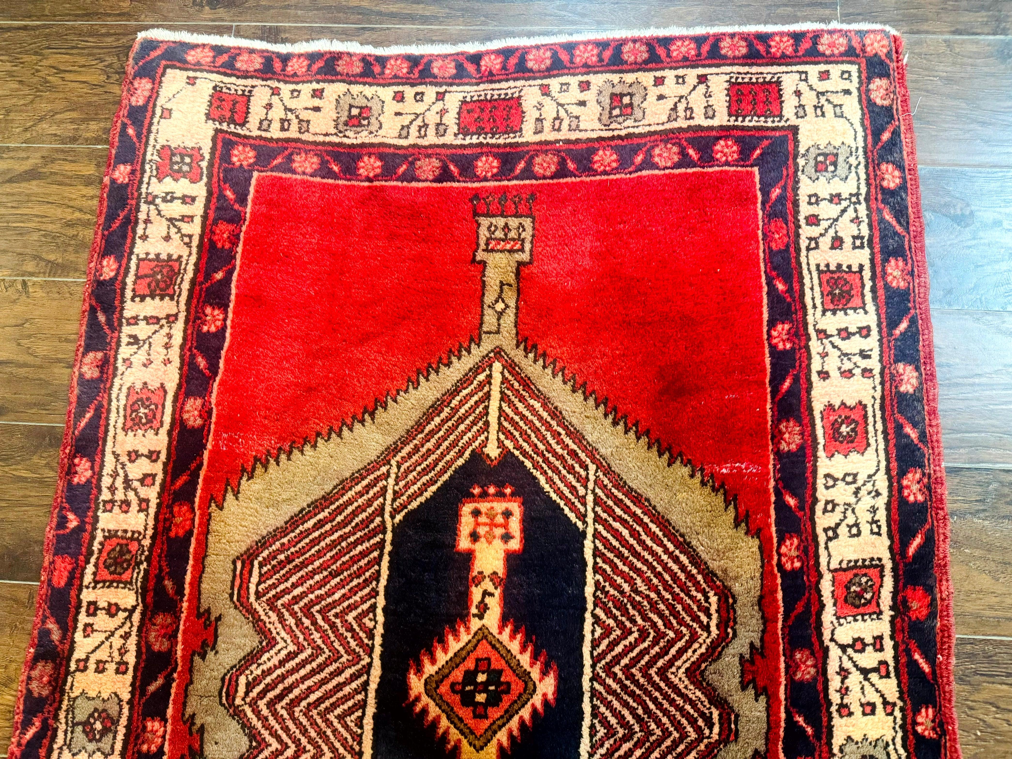 Persian Tribal Runner Rug 3.7 x 13, Red, Geometric Medallions, Sarab Runner, Semi Antique - Jewel Rugs