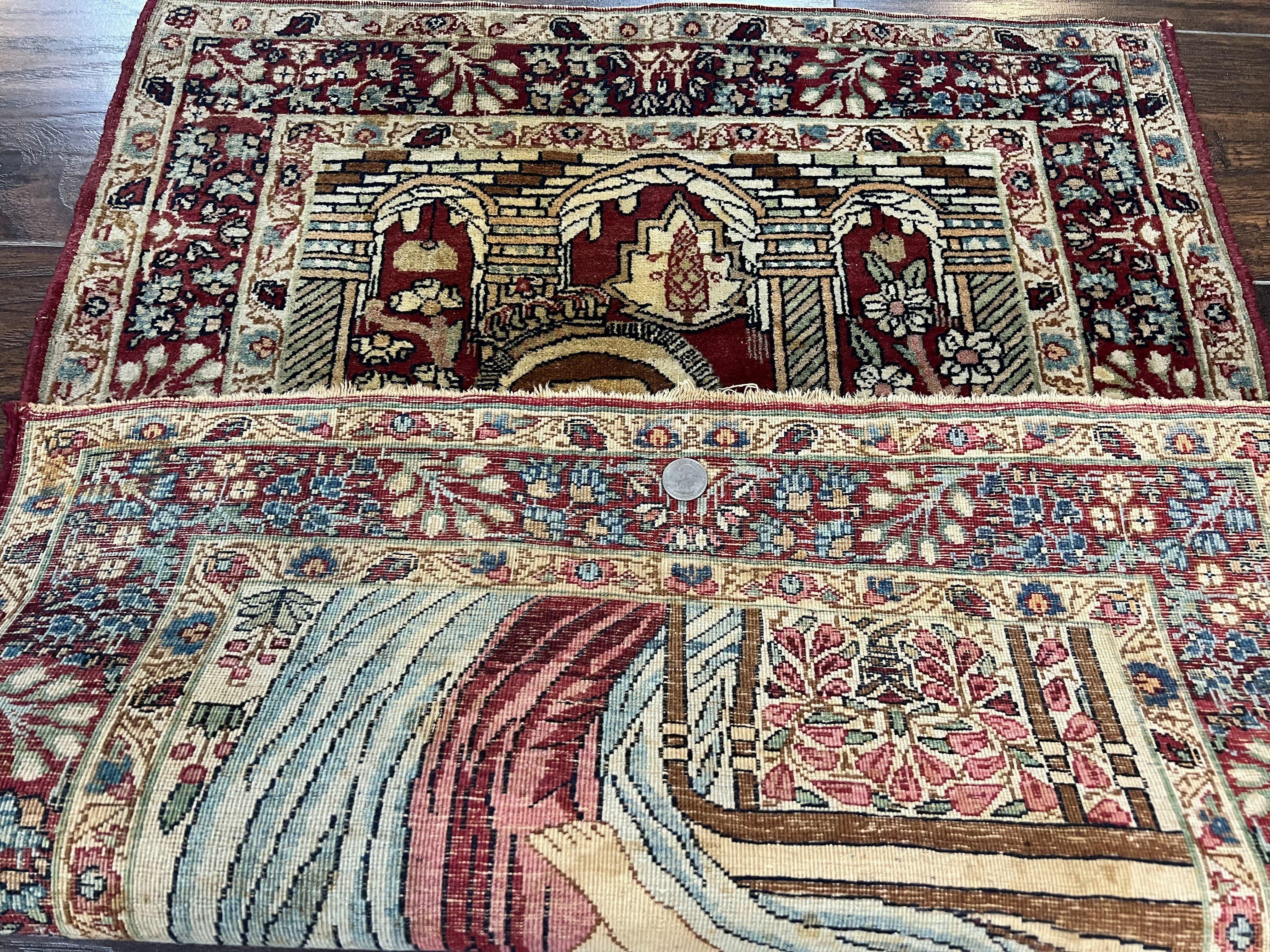 Antique Persian Pictorial Rug 2x3, Virgin Mary and Young Jesus, Rare Christian Kirman Lavar Rug, Hand Knotted Wool Carpet, Collectible - Jewel Rugs