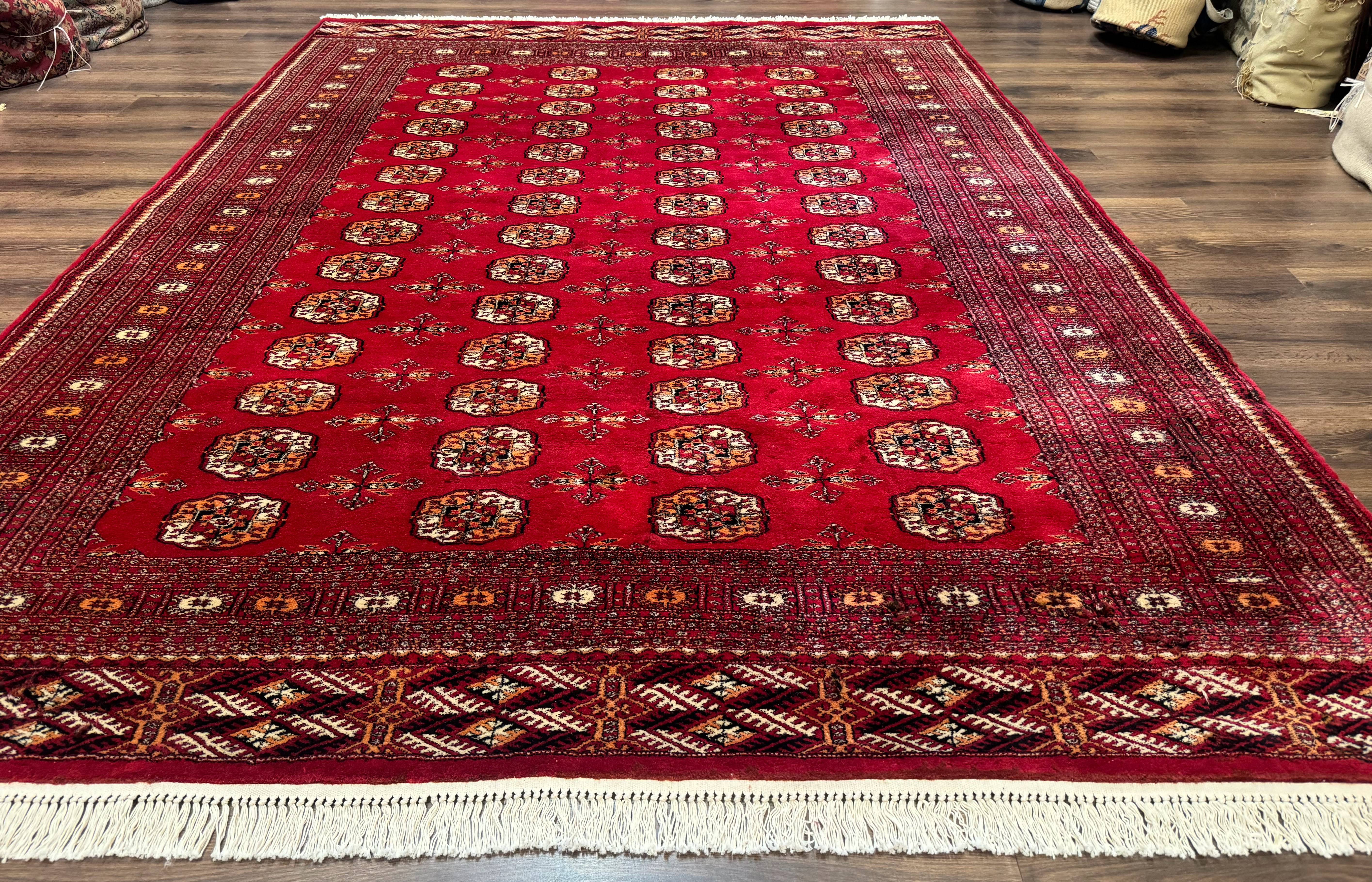 Red Turkoman Bokhara Rug 8x11, Pakistani Turkmen Carpet, Vintage Traditional Area Rug - Jewel Rugs