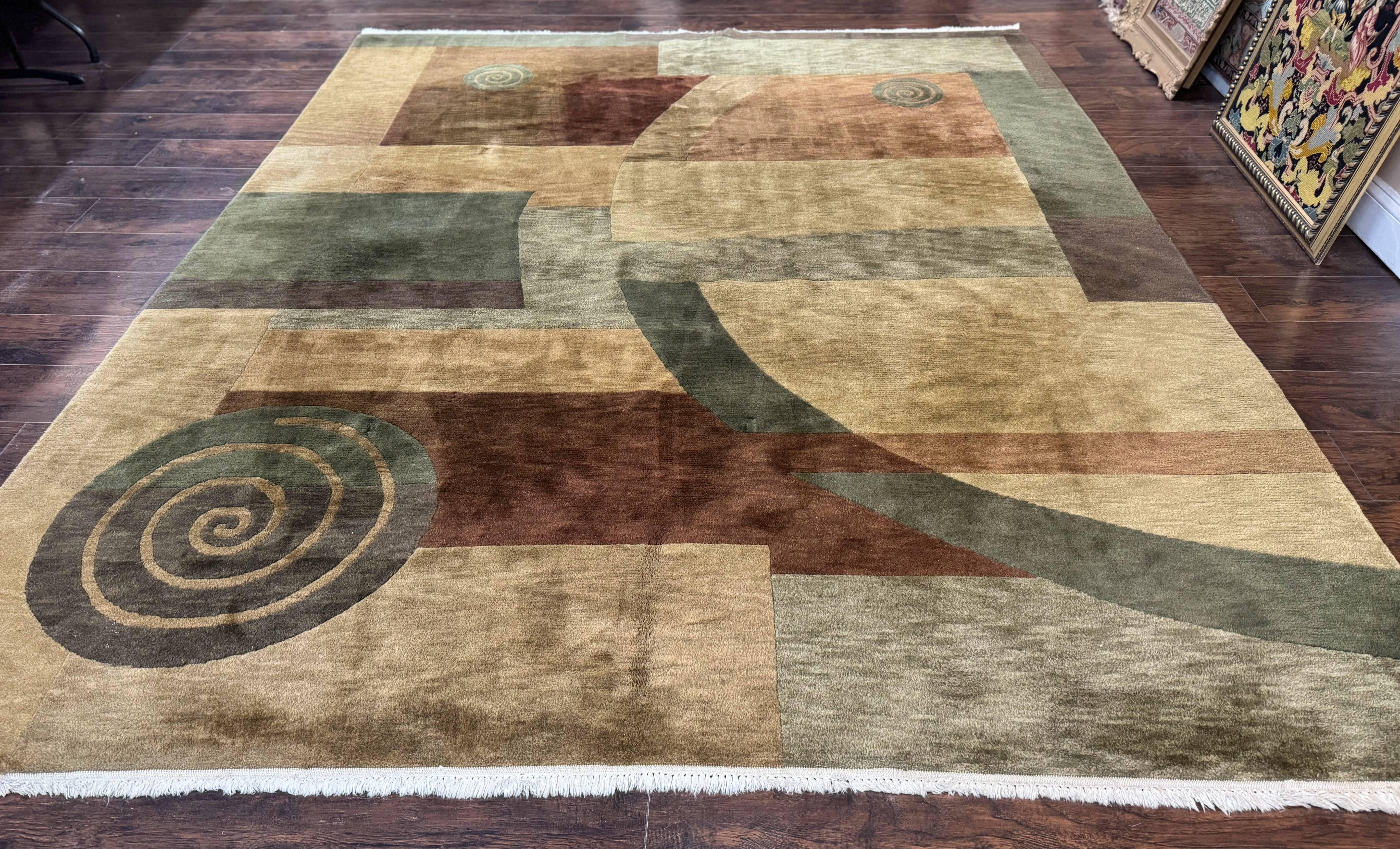 Tibetan Rug 8x10, Modern Nepali Carpet, Abstract Wool Area Rug, Contemporary - Jewel Rugs