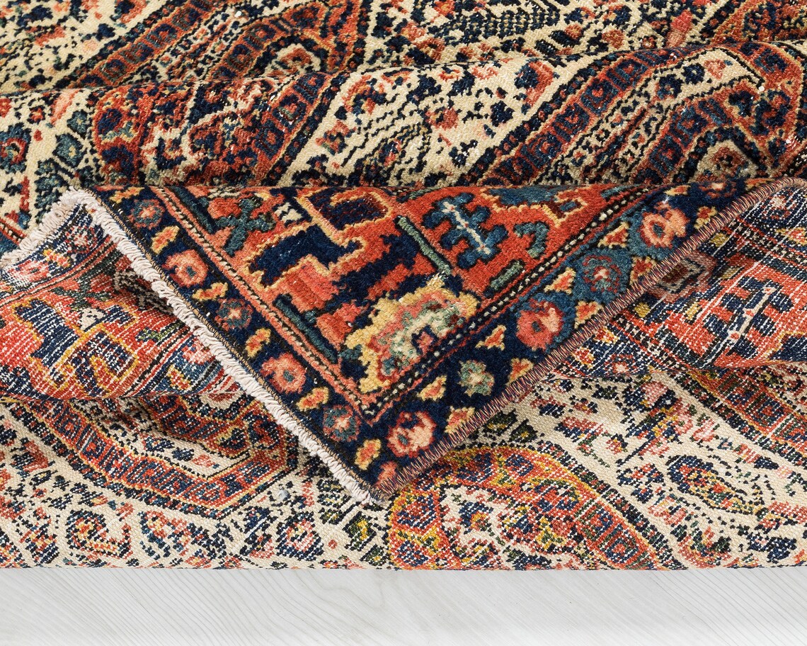 Persian Senneh Rug 5x6, Boteh Paisley Design, Antique 1920s Carpet, Rare - Jewel Rugs