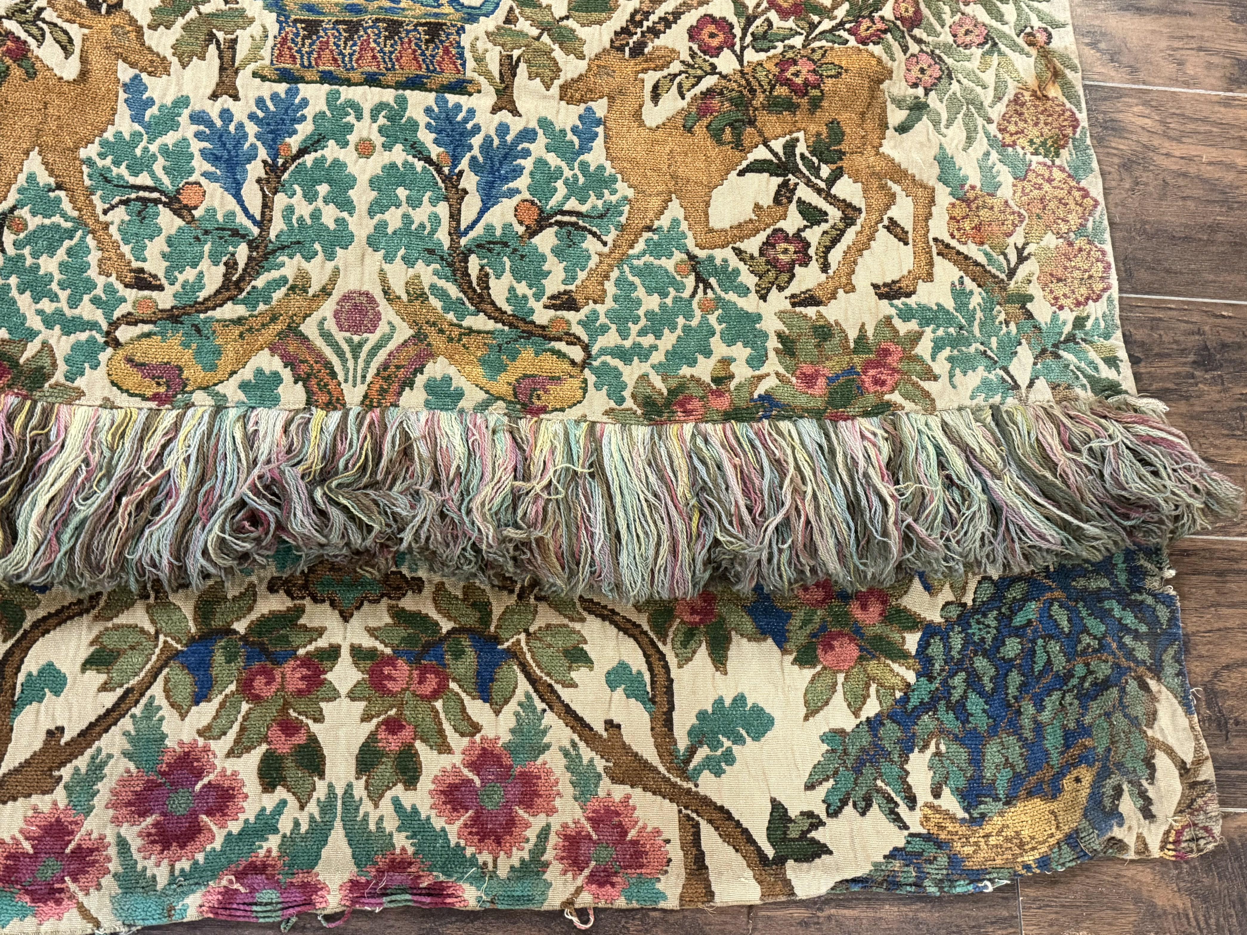 Vintage European Tapestry Wall Hanging 4x6, Peacocks, Deer Birds - Jewel Rugs