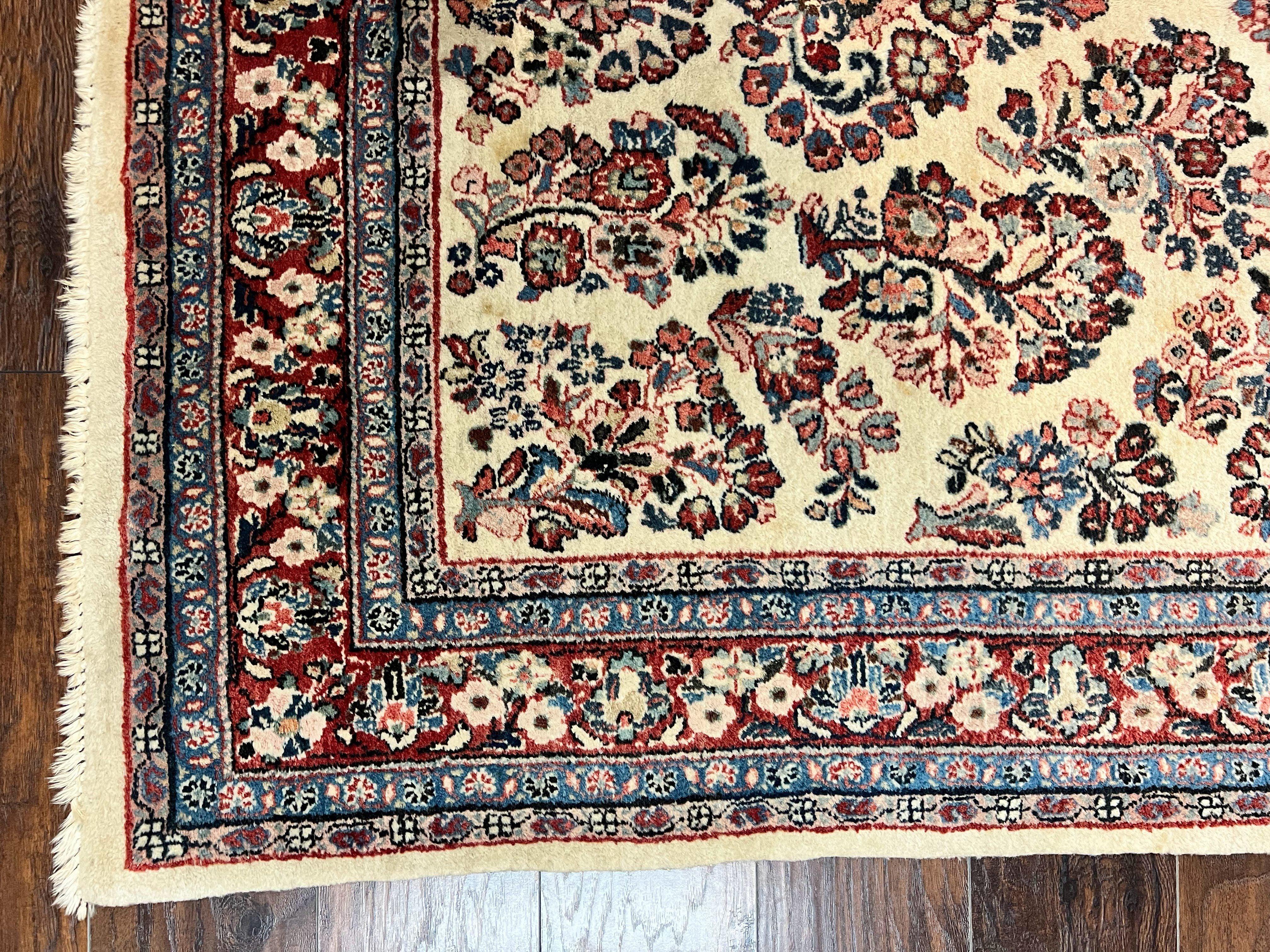 Persian Sarouk Rug 5x11, Wool Hand Knotted Antique Carpet, Ivory, Floral Allover Oriental Rug, 5 x 11 Traditional Oriental Rug - Jewel Rugs