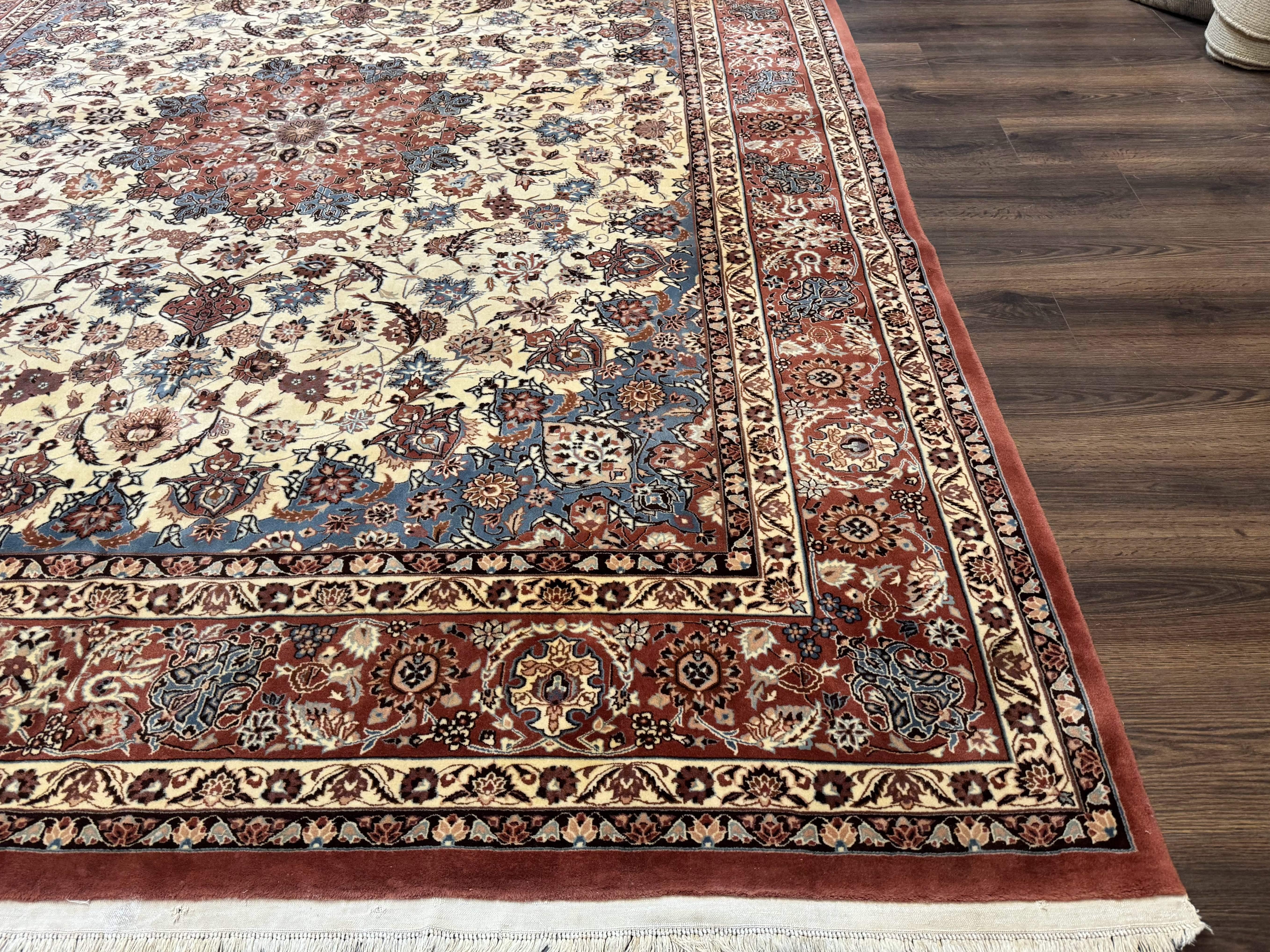 Persian Rug 8x10, Sino Persian Floral Medallion Carpet, Traditional Wool Area Rug, Cream and Brick Red, Fine 210 KPSI - Jewel Rugs